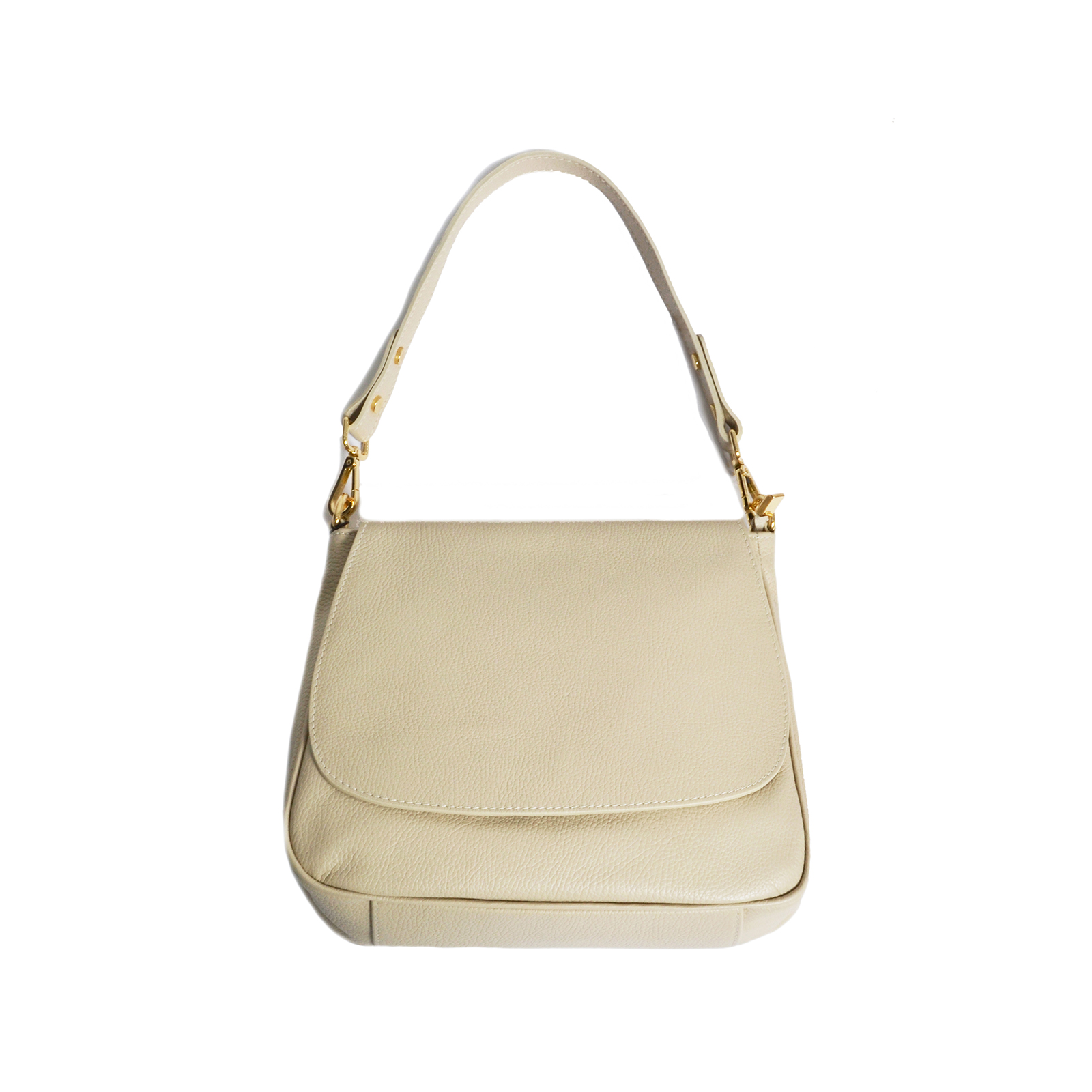 Leather shoulder bag with flap closure