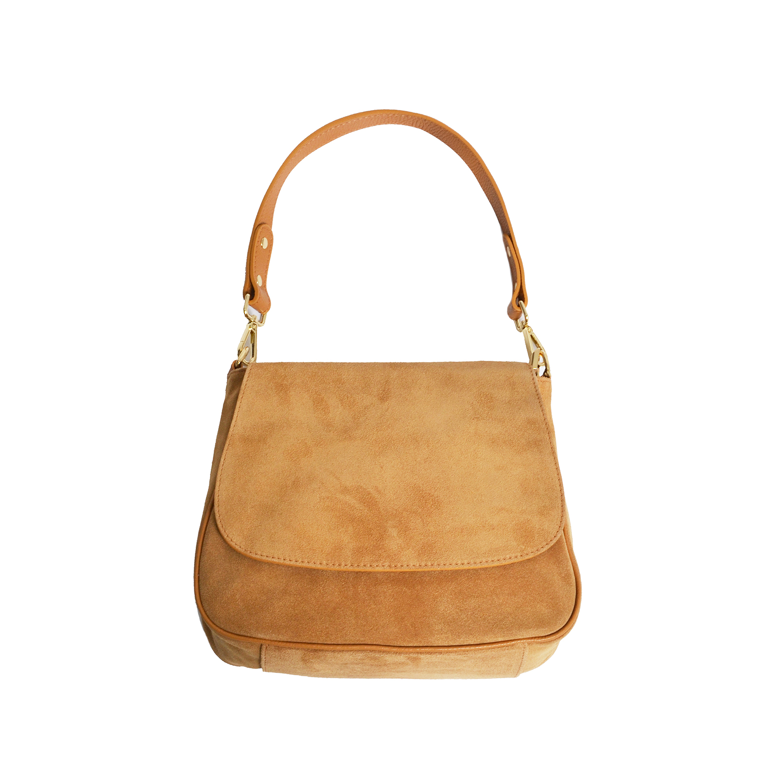 Leather shoulder bag with flap closure