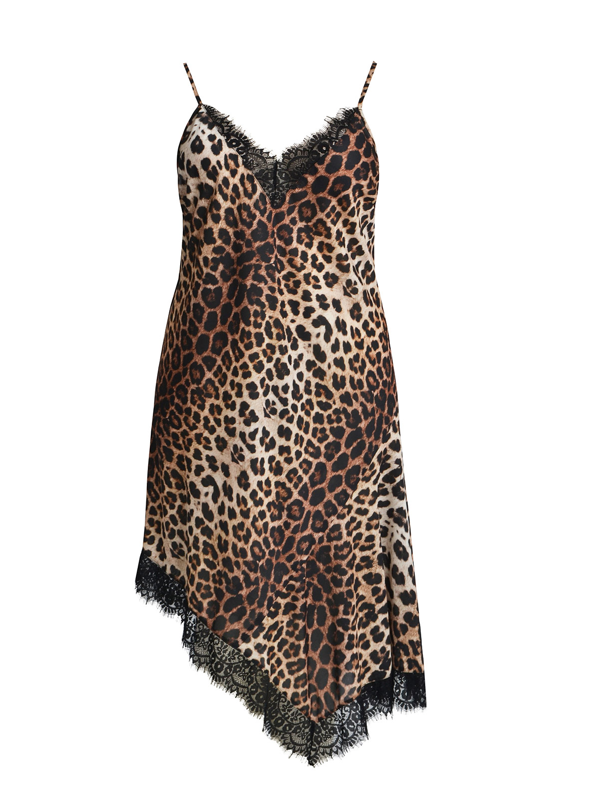 Σατέν leopard φόρεμα με τιράντες και δαντέλα