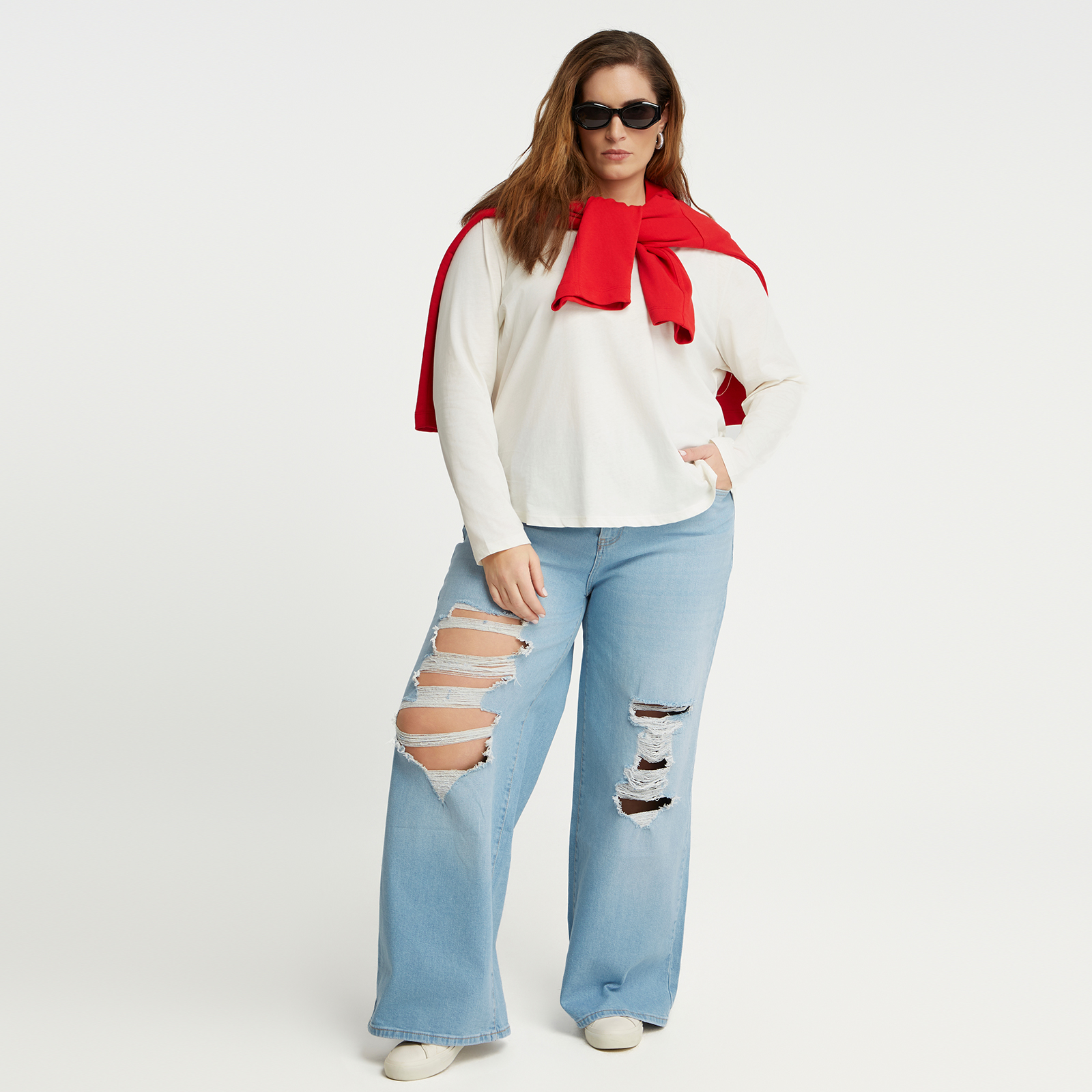 MAT FASHION Τζιν wide-leg με σκισίματα