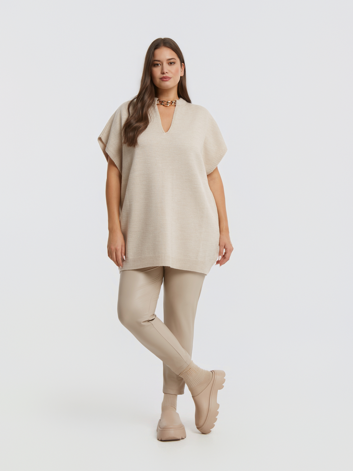 Μακριά πλεκτή τουνίκ με αποσπώμενη αλυσίδα φωτογραφία