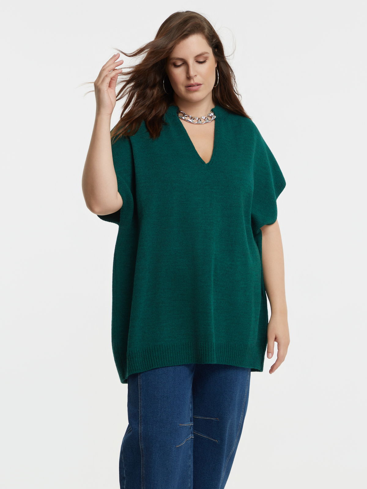 Μακριά πλεκτή τουνίκ με αποσπώμενη αλυσίδα φωτογραφία