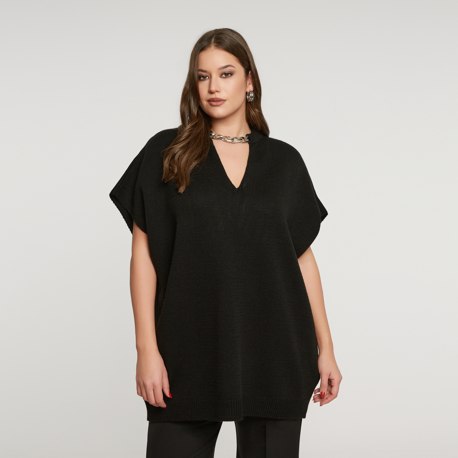 MAT FASHION Μακριά πλεκτή τουνίκ με αποσπώμενη αλυσίδα