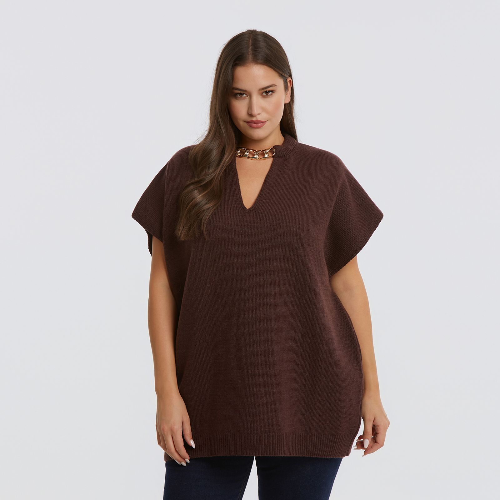 MAT FASHION Μακριά πλεκτή τουνίκ με αποσπώμενη αλυσίδα