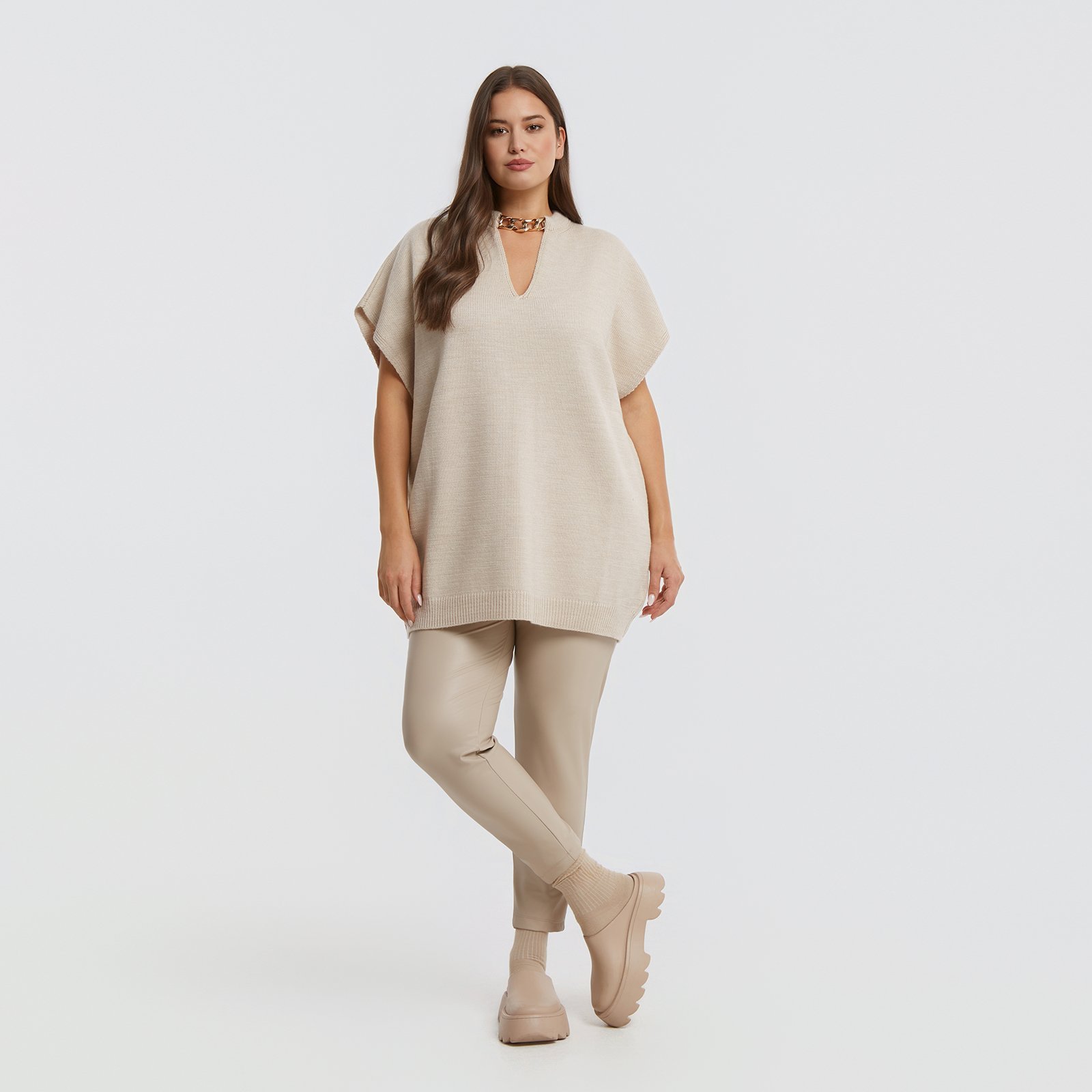 MAT FASHION Μακριά πλεκτή τουνίκ με αποσπώμενη αλυσίδα