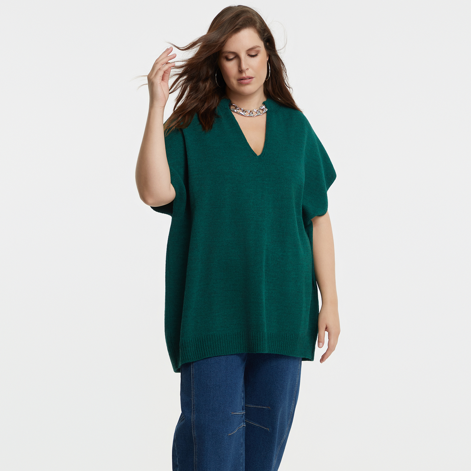 MAT FASHION Μακριά πλεκτή τουνίκ με αποσπώμενη αλυσίδα