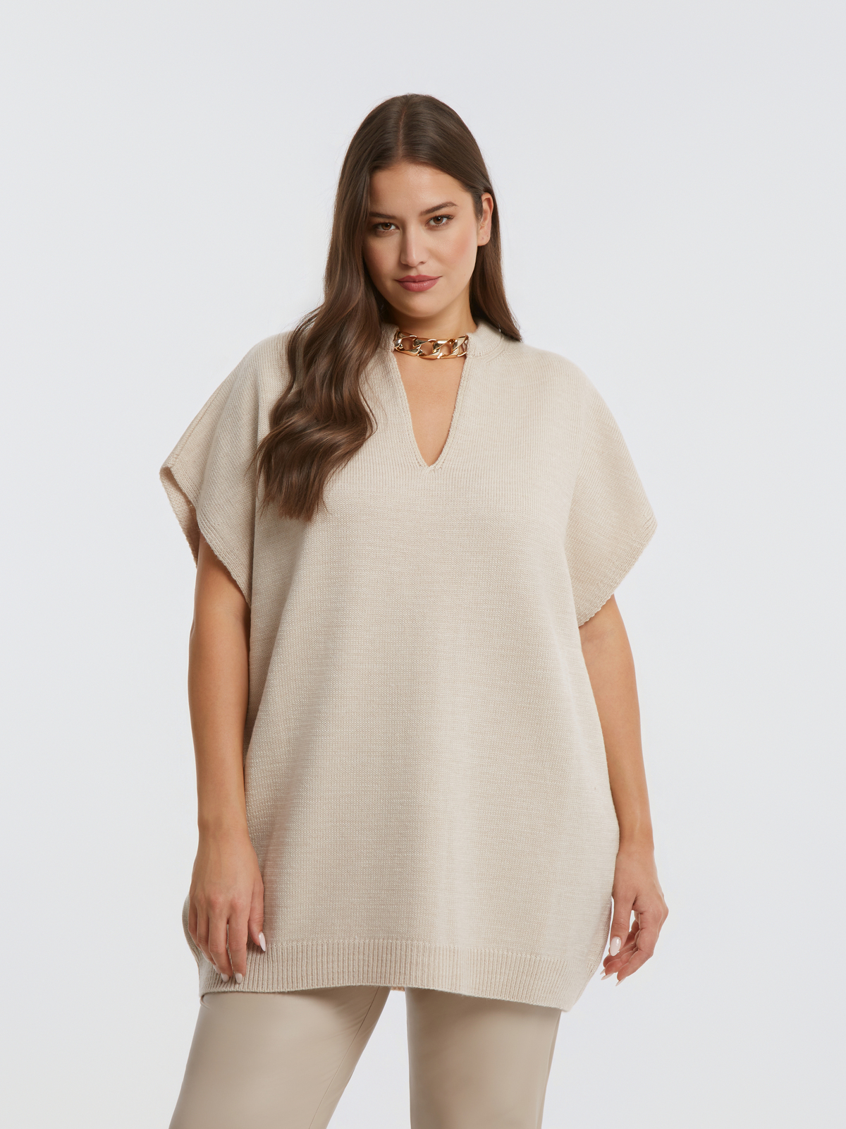 Μακριά πλεκτή τουνίκ με αποσπώμενη αλυσίδα φωτογραφία