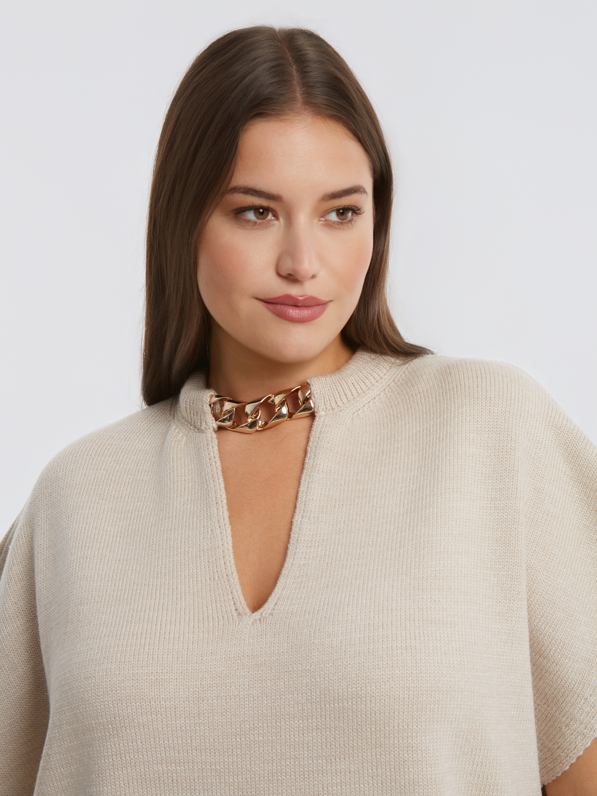 Μακριά πλεκτή τουνίκ με αποσπώμενη αλυσίδα φωτογραφία