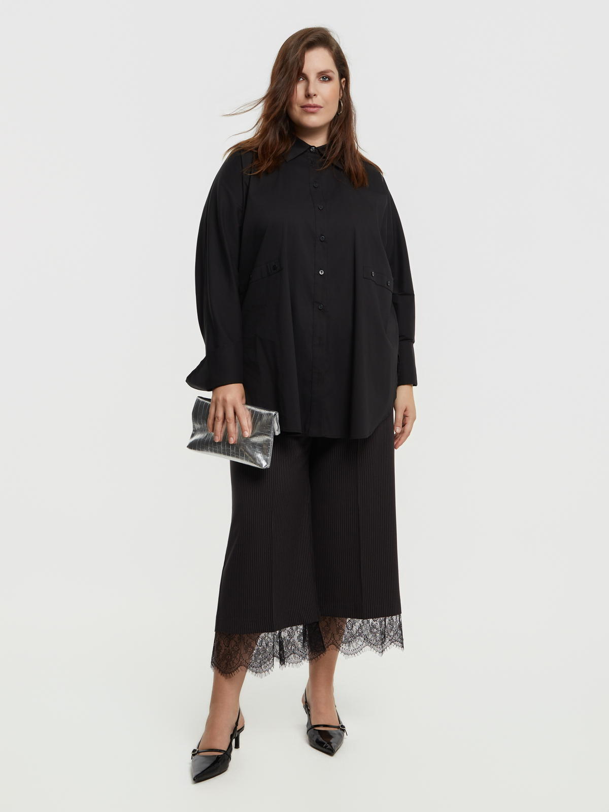 Μακρύ πουκάμισο ποπλίνα με τσέπες φωτογραφία