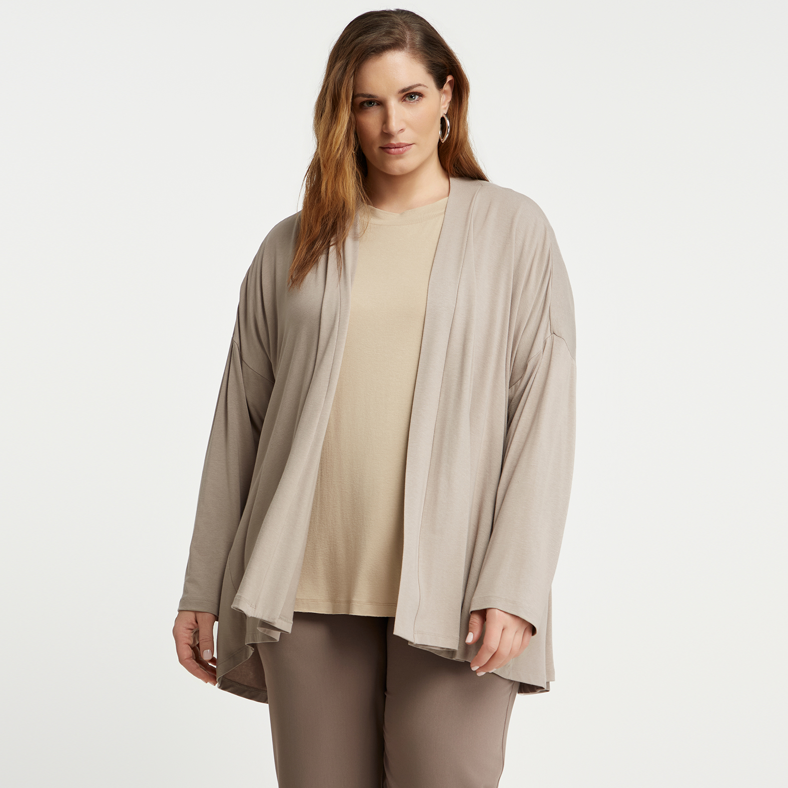 Long-sleeve viscose draped cardigan