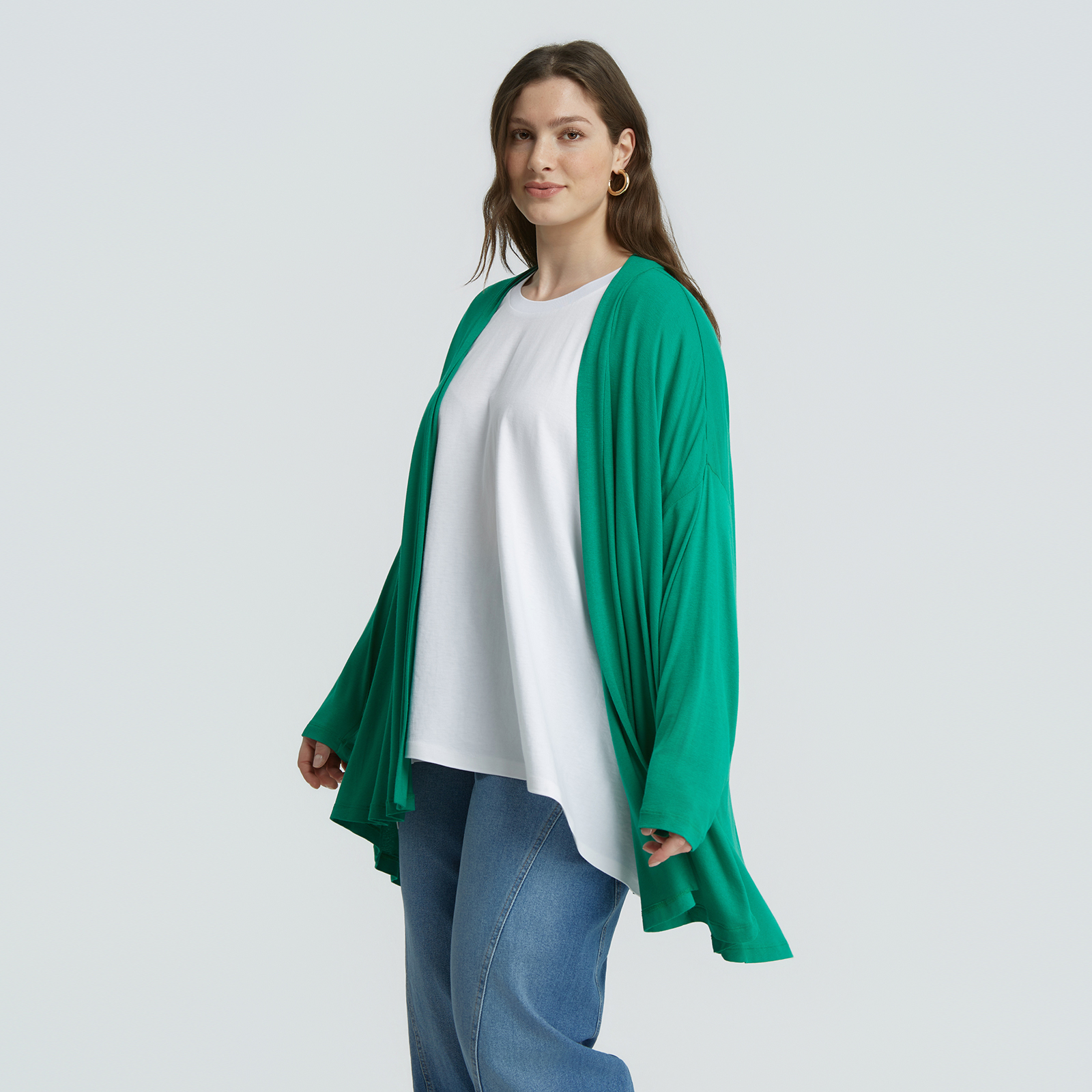 Long-sleeve viscose draped cardigan