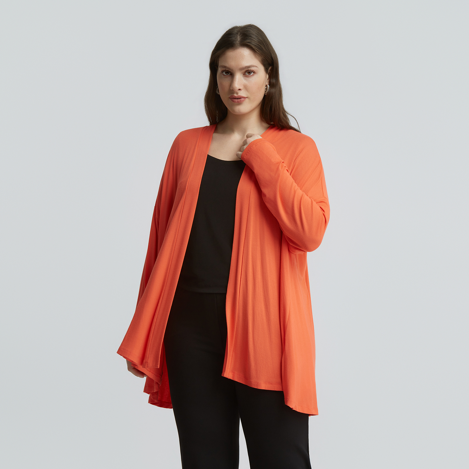 Long-sleeve viscose draped cardigan