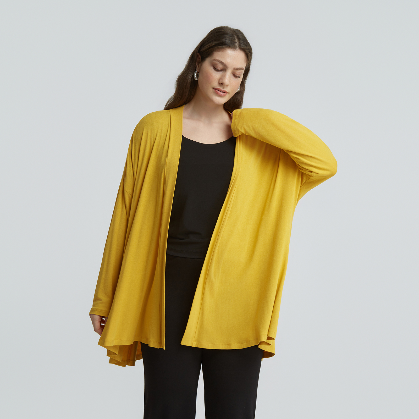 Long-sleeve viscose draped cardigan