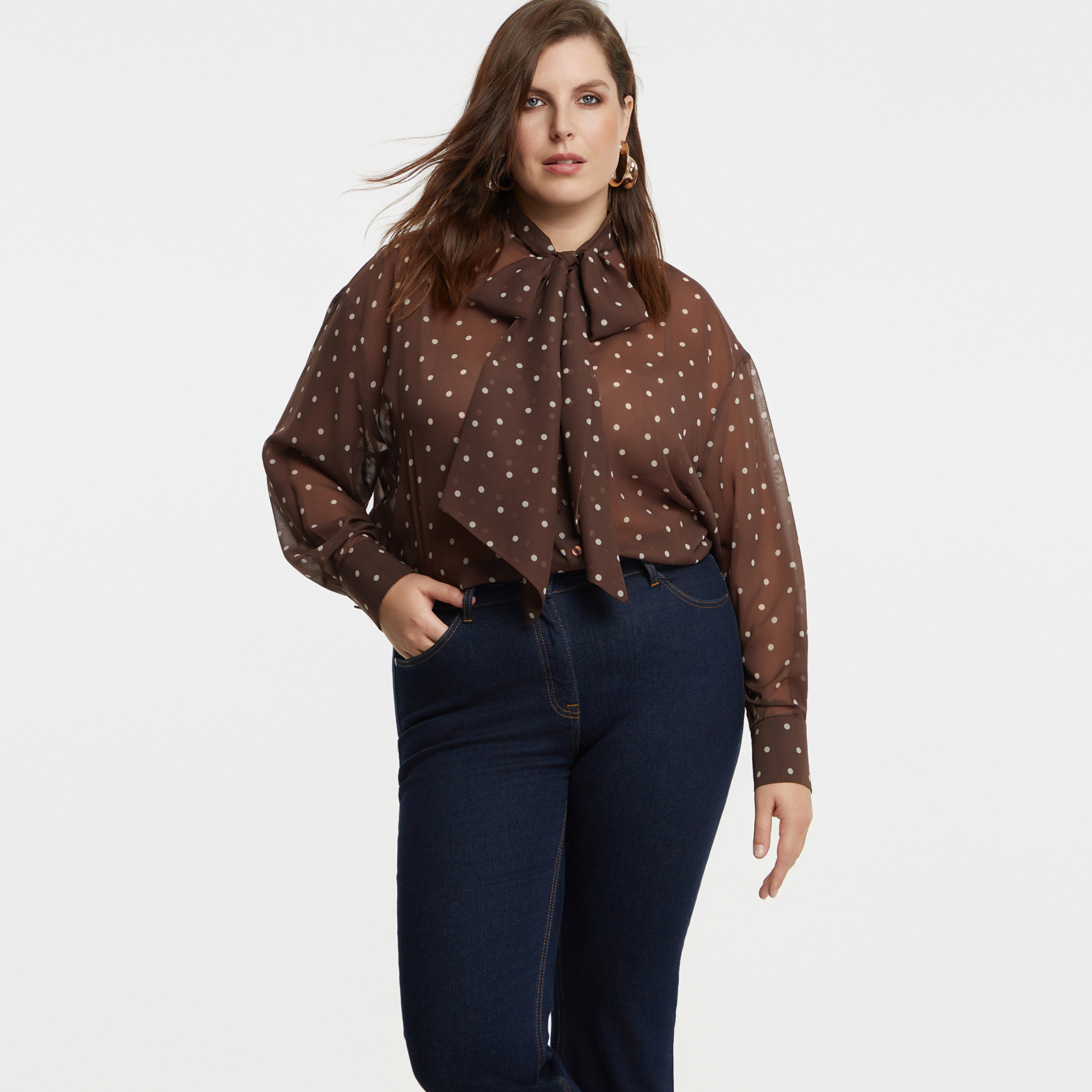 MAT FASHION Πουκάμισο πουά με δέσιμο στο λαιμό