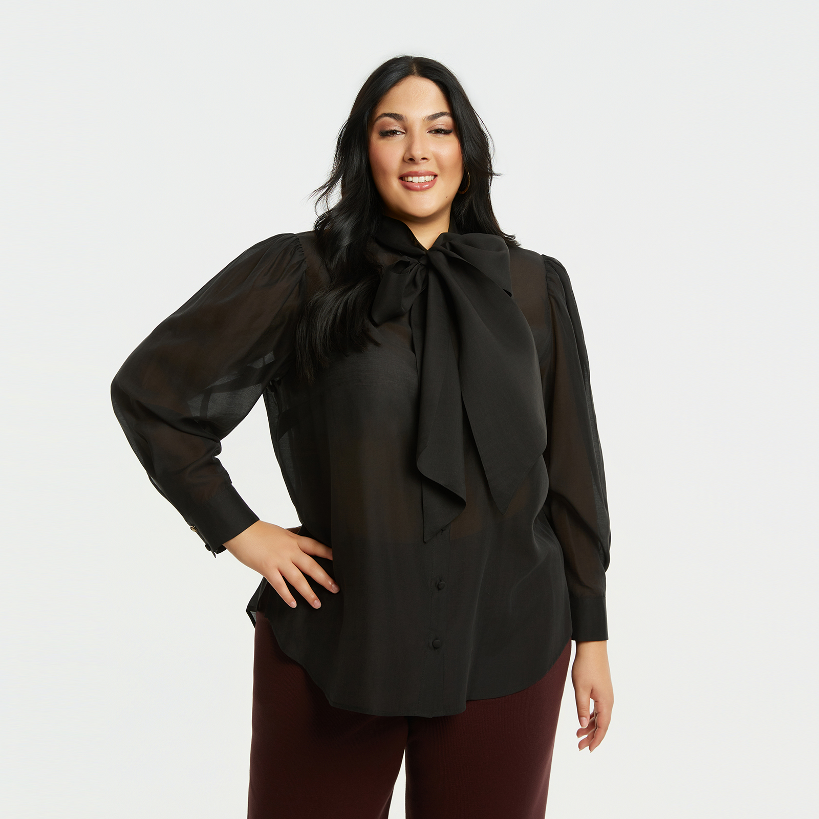 MAT FASHION Πουκάμισο με δέσιμο στον λαιμό και μακριά μανίκια