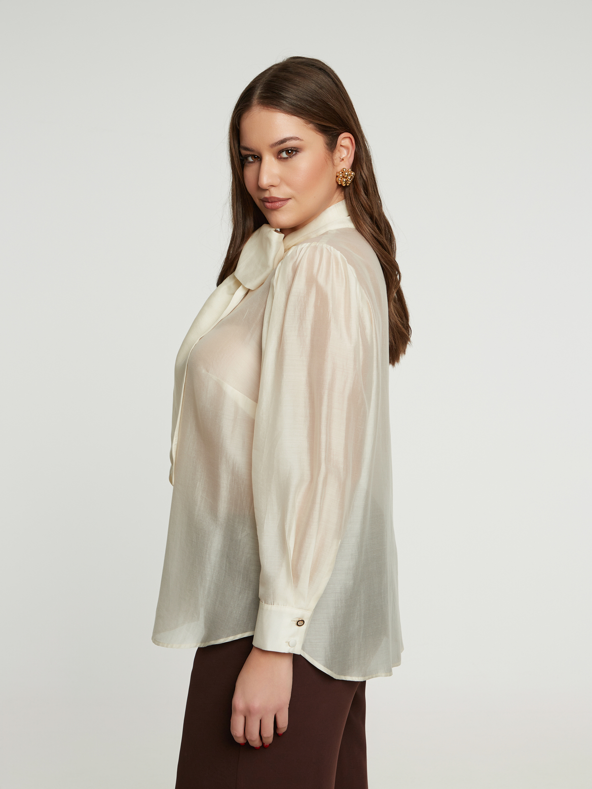 Πουκάμισο με δέσιμο στον λαιμό και μακριά μανίκια φωτογραφία