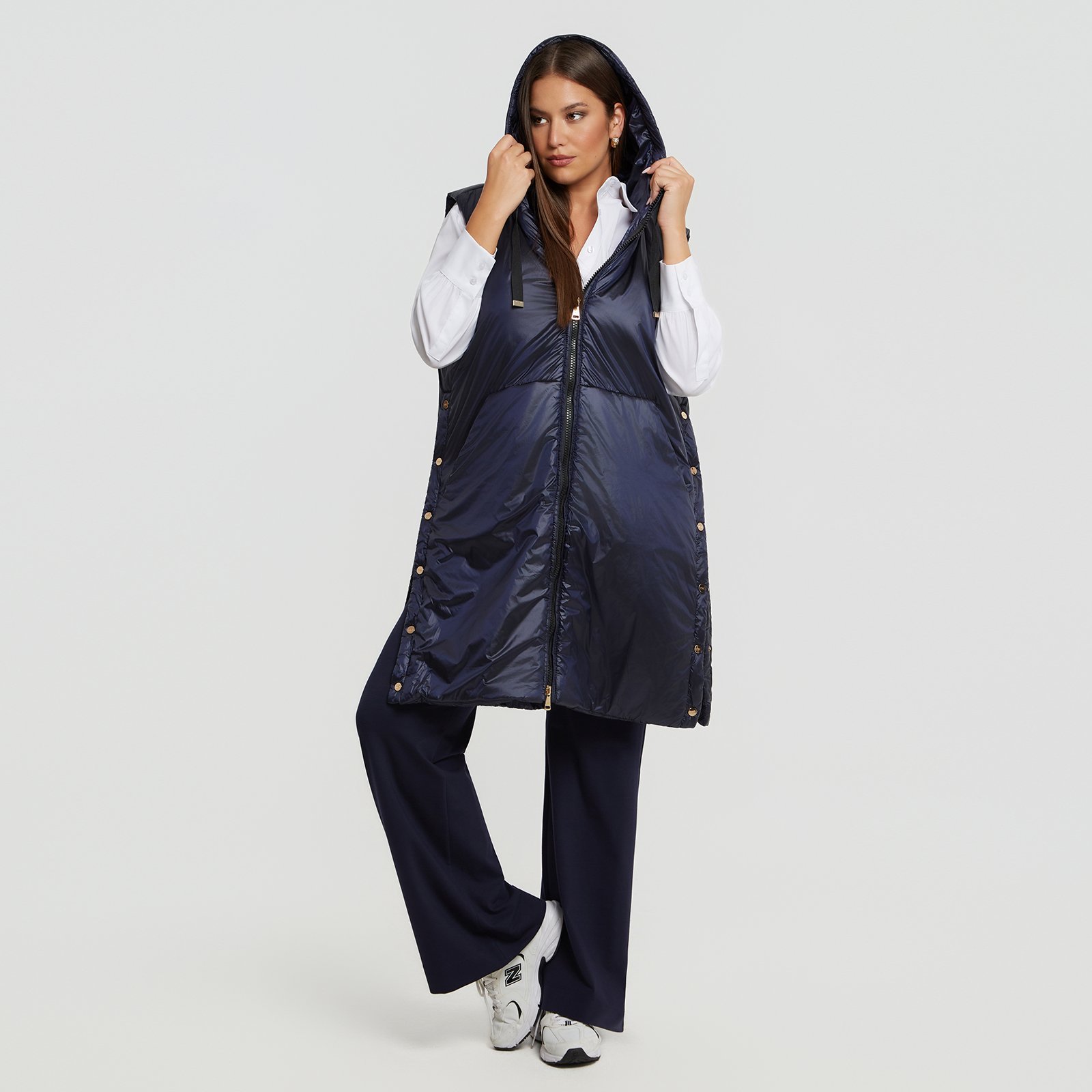 MAT FASHION Μακρύ αμάνικο puffer γιλέκο με κουκούλα