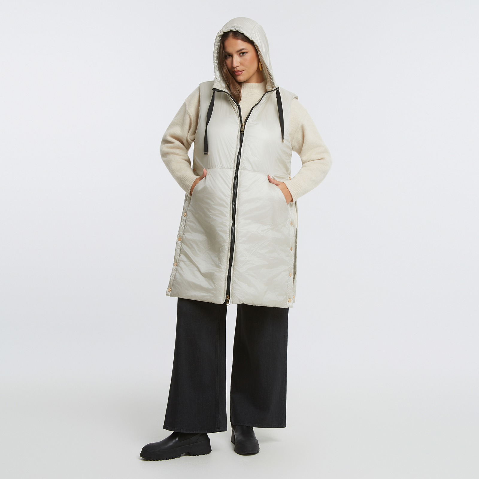 MAT FASHION Μακρύ αμάνικο puffer γιλέκο με κουκούλα