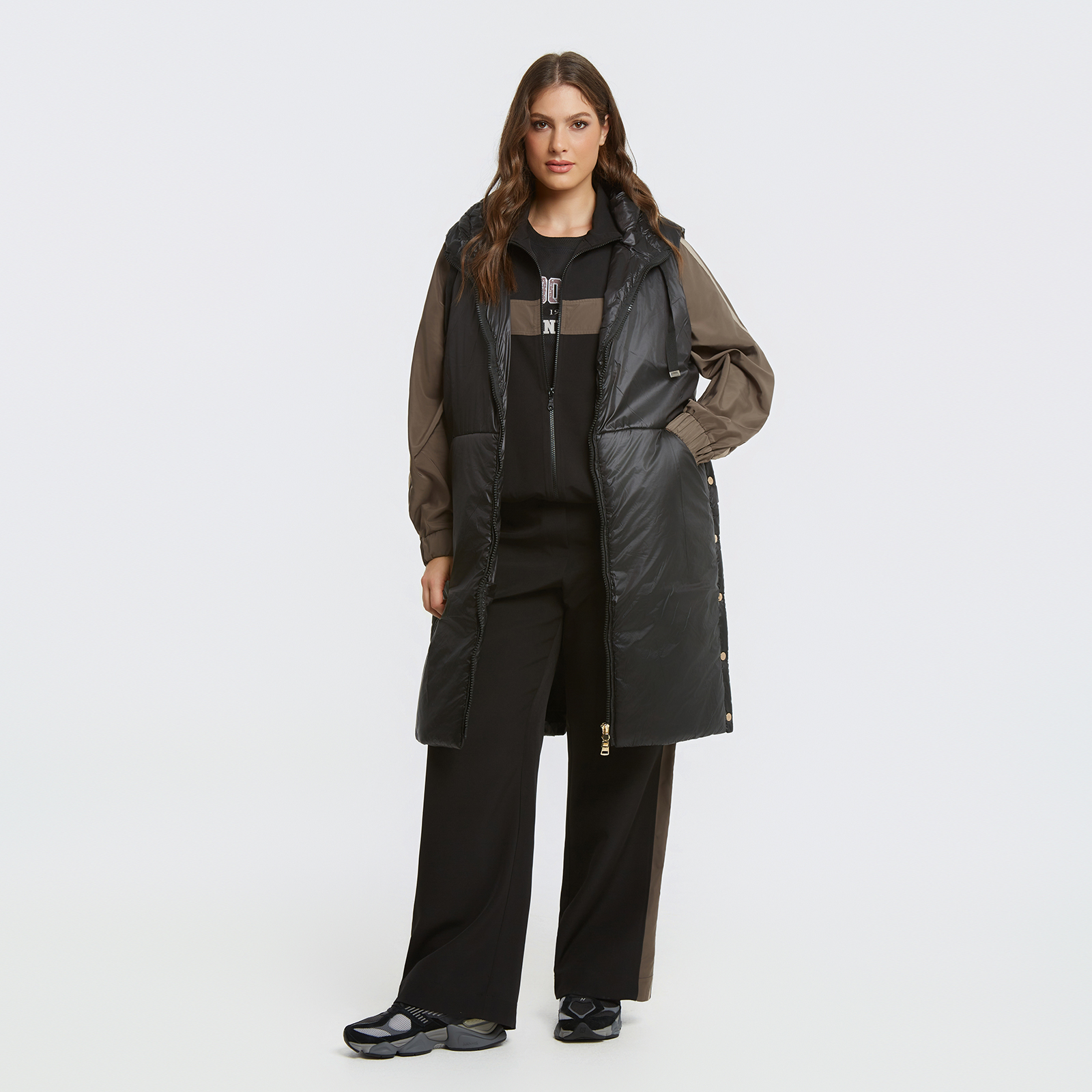 MAT FASHION Μακρύ αμάνικο puffer γιλέκο με κουκούλα