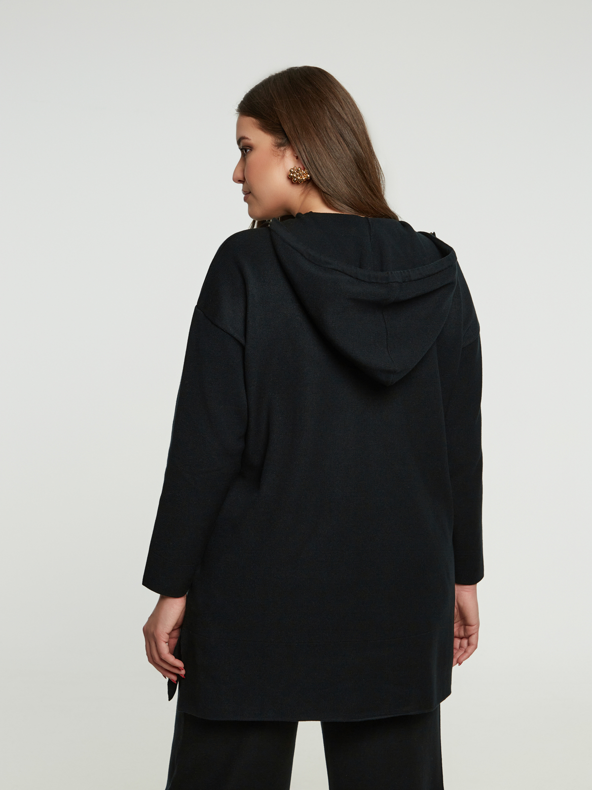 Μακρύ πλεκτό φούτερ με κουκούλα φωτογραφία