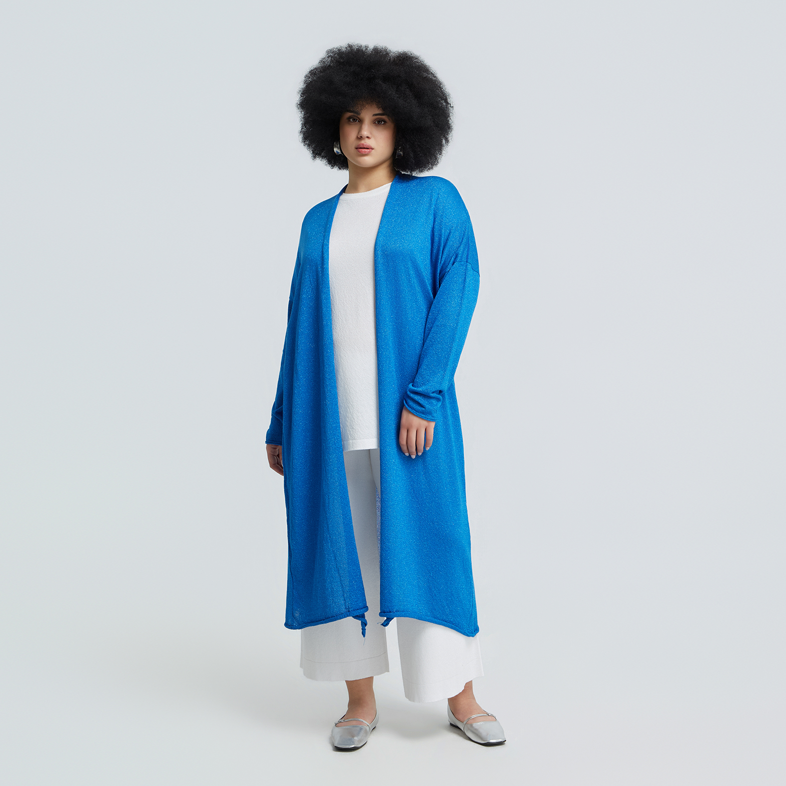 Lurex knit long cardigan