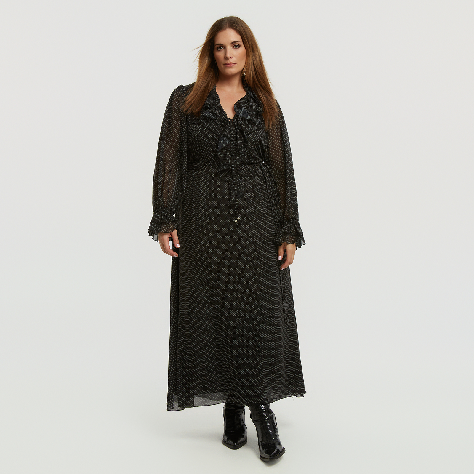 MAT FASHION Maxi φόρεμα με βολάν και πουά μοτίβο