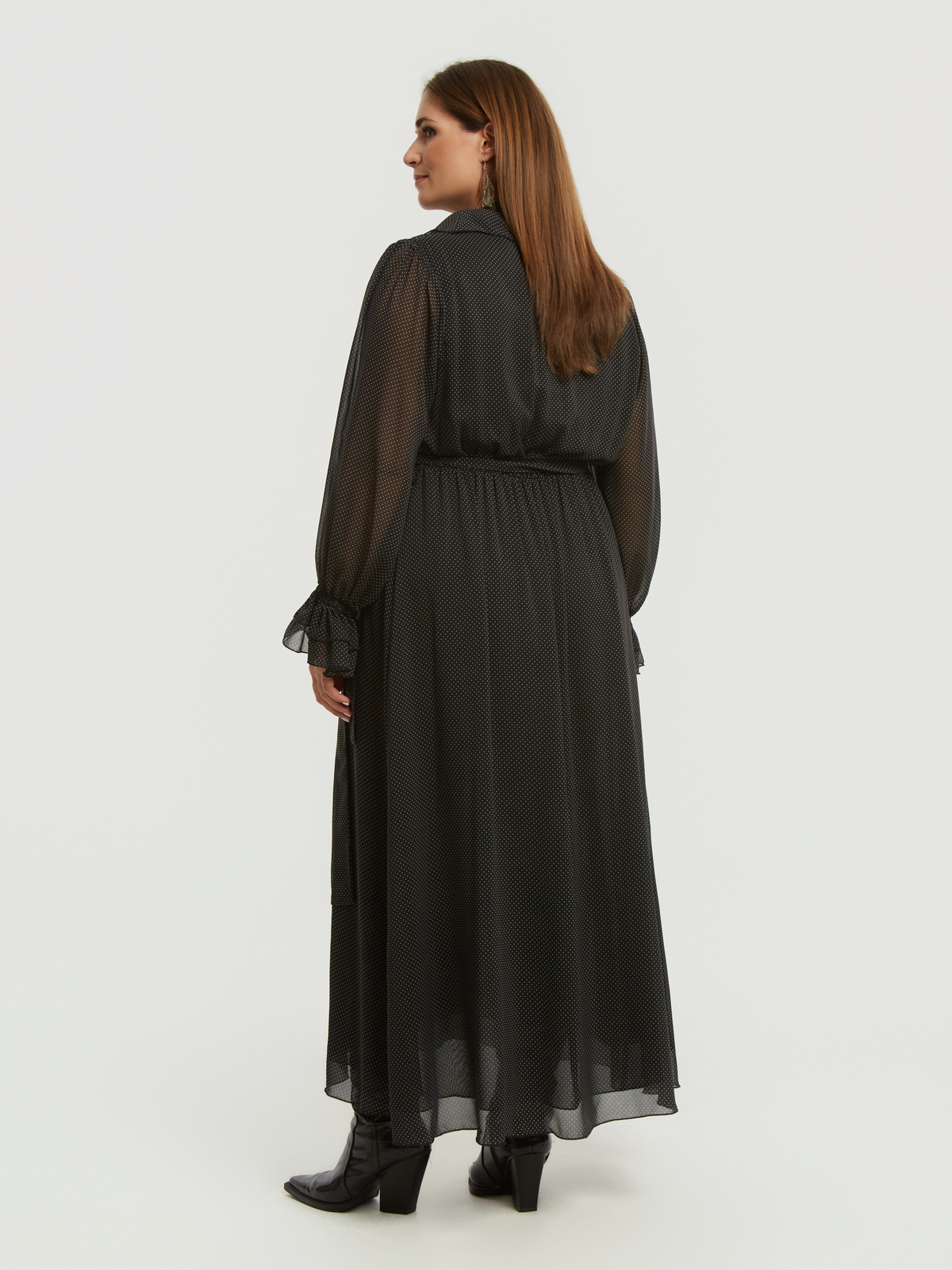 Maxi φόρεμα με βολάν και πουά μοτίβο φωτογραφία