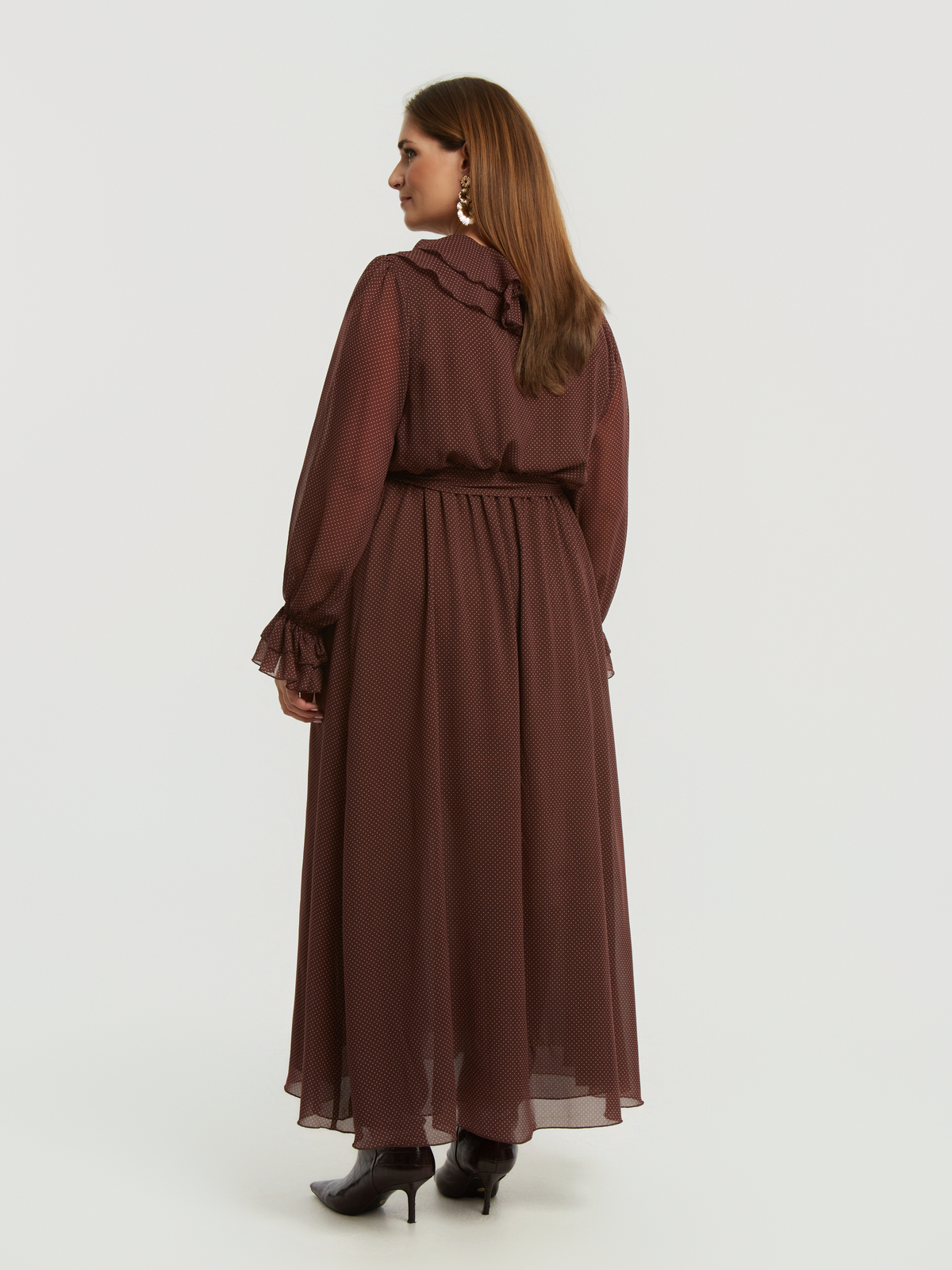 Maxi φόρεμα με βολάν και πουά μοτίβο φωτογραφία