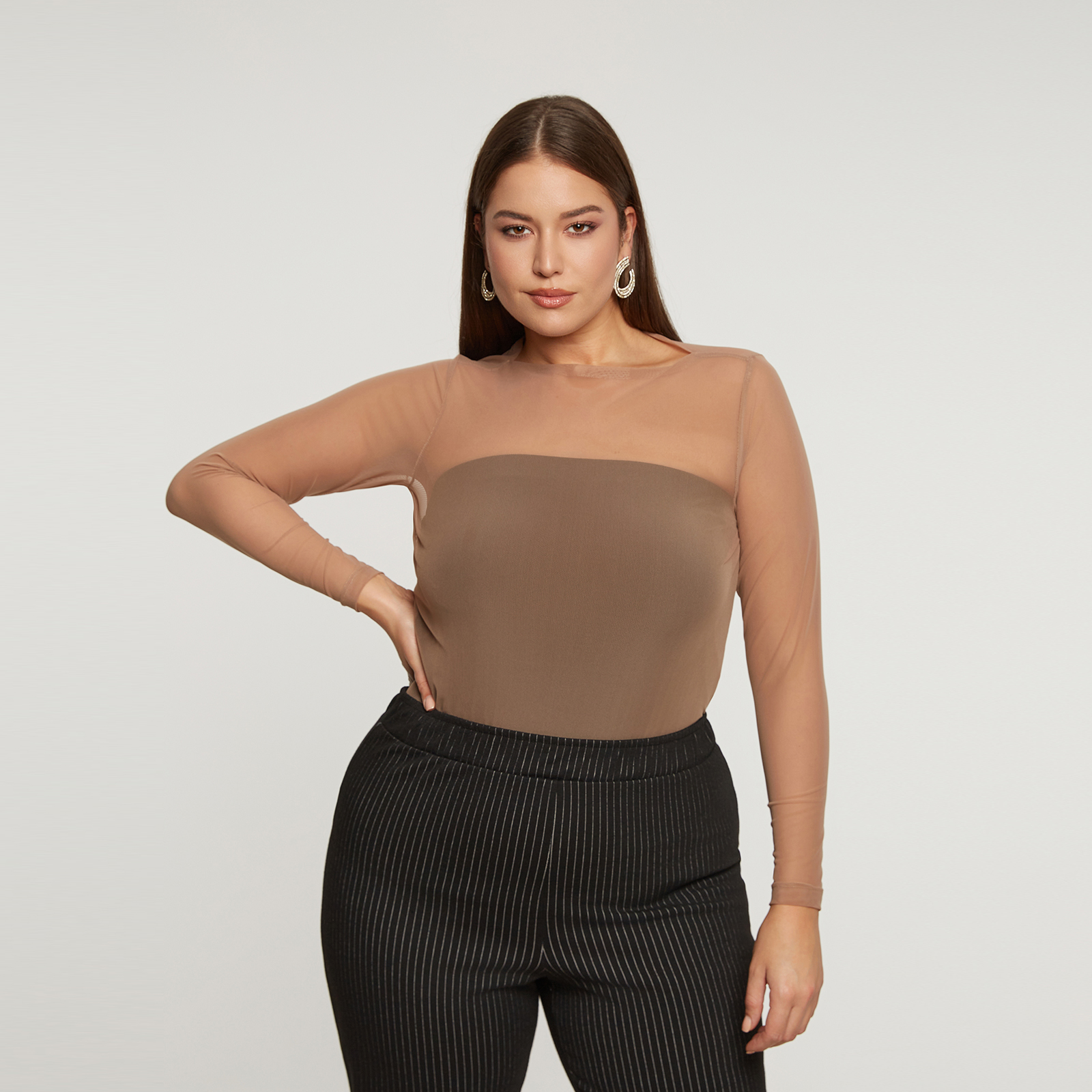 MAT FASHION Μπλούζα μακρυμάνικη με διαφάνεια