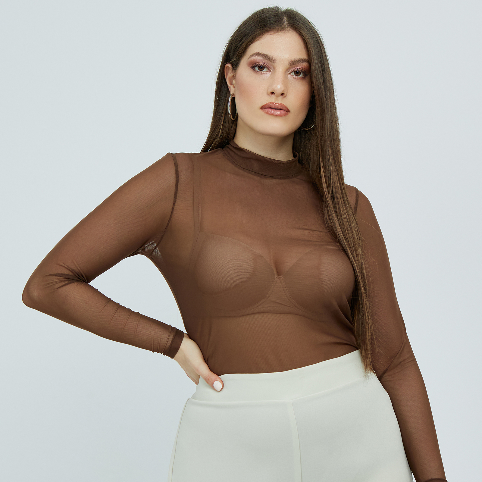 MAT FASHION Μπλούζα μακρυμάνικη με διαφάνεια
