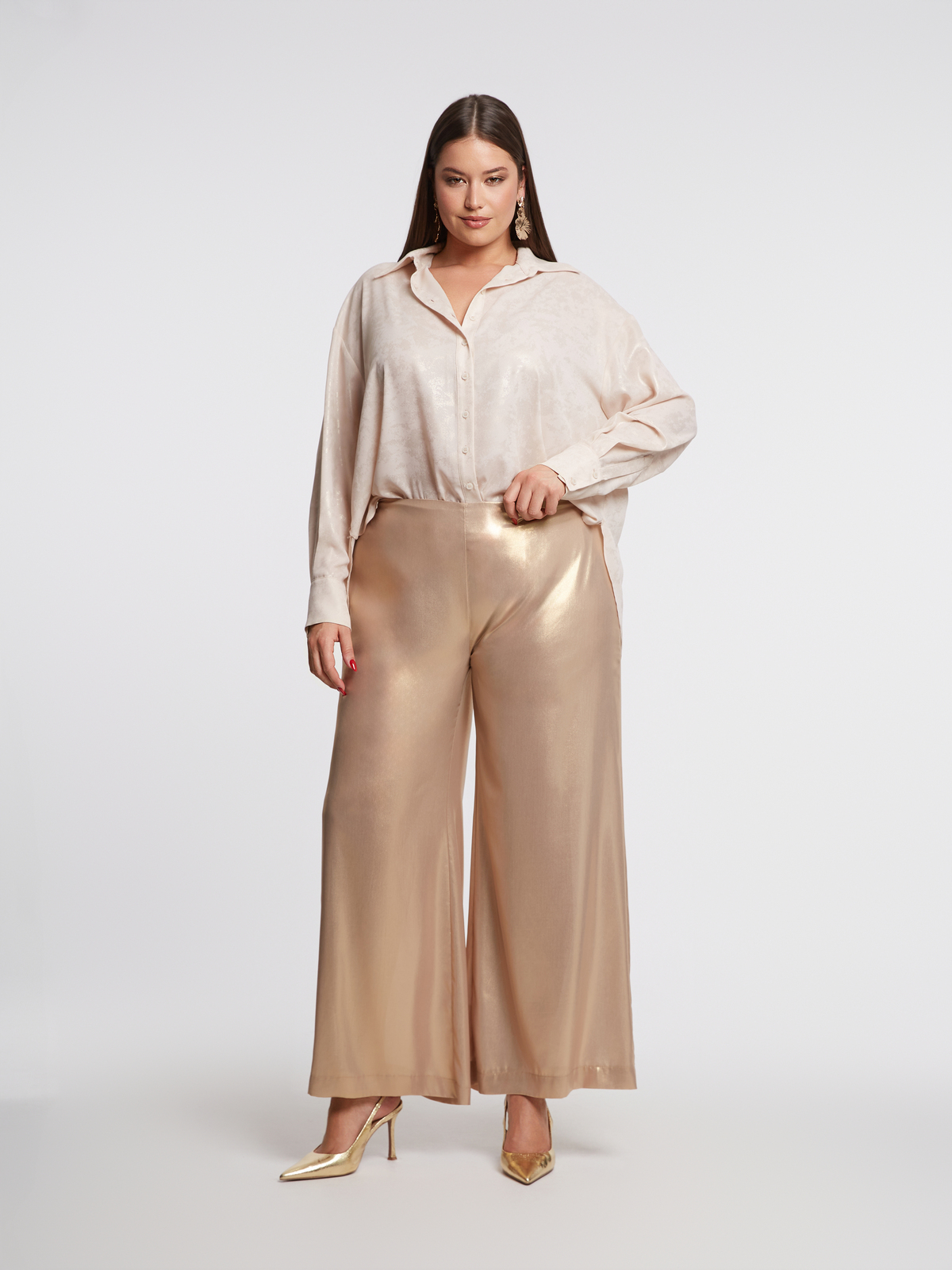 Metallic gold παντελόνα με ελαστική μέση φωτογραφία