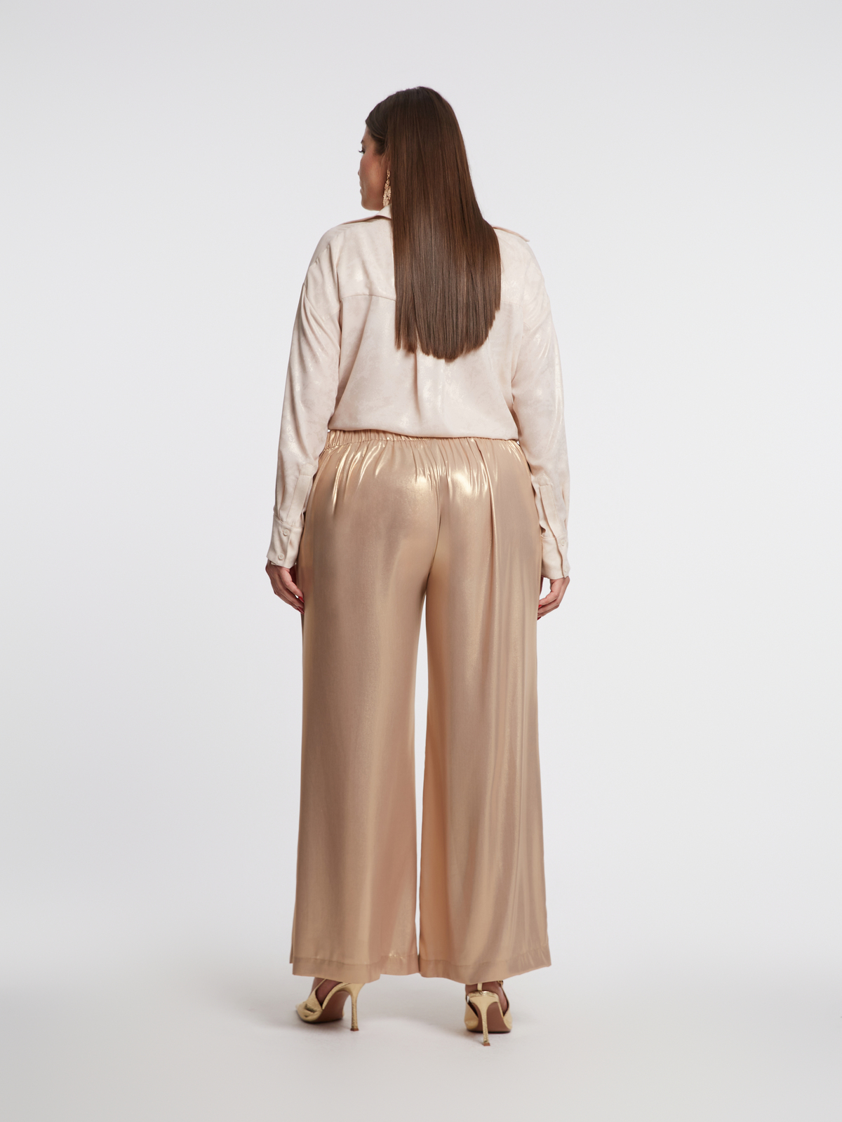 Metallic gold παντελόνα με ελαστική μέση φωτογραφία