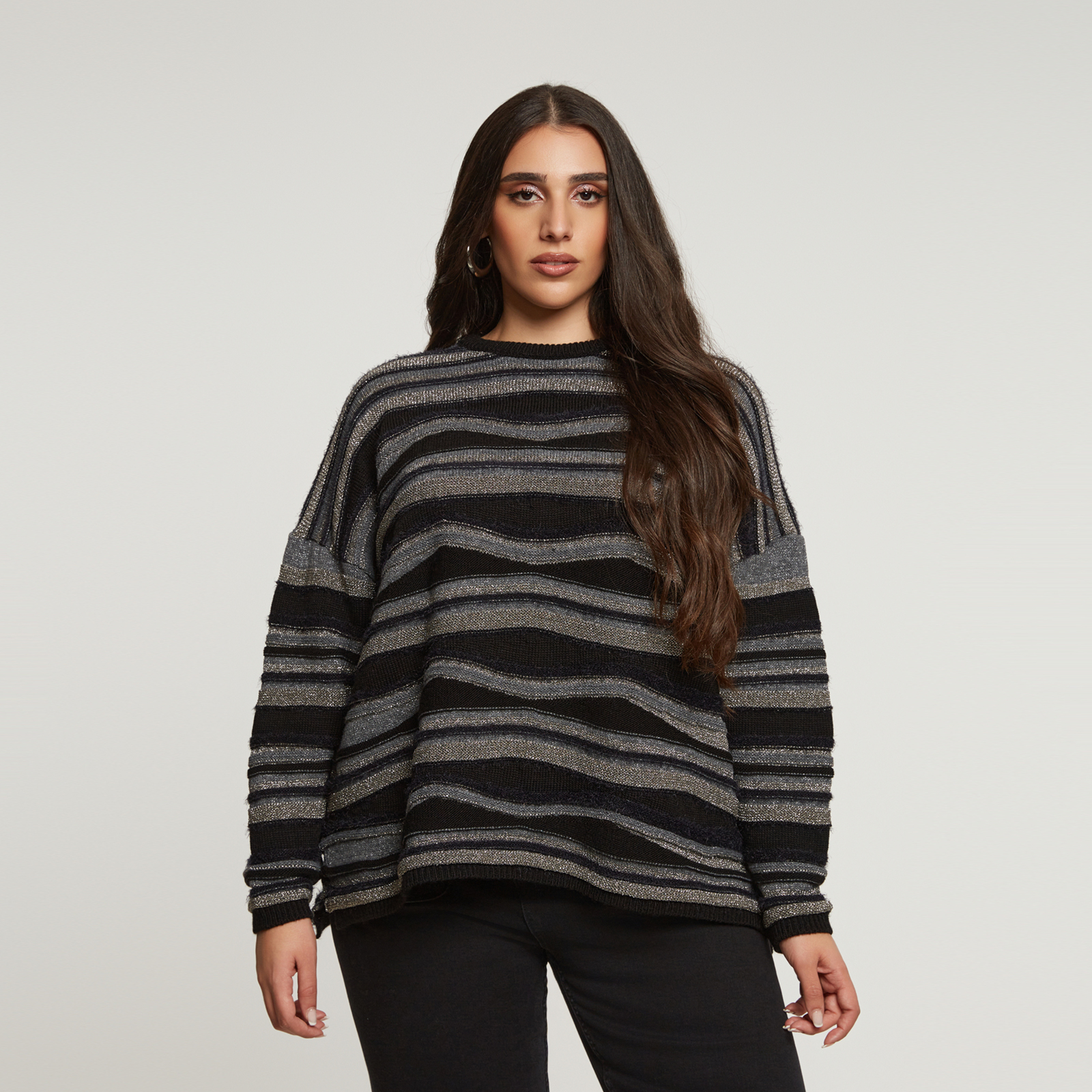 MAT FASHION Πλεκτή μπλούζα με μεταλλικές ρίγες