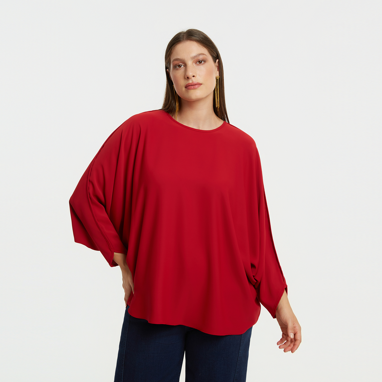 MAT FASHION Μπλούζα με φαρδιά μανίκια από ανάλαφρο κρέπ