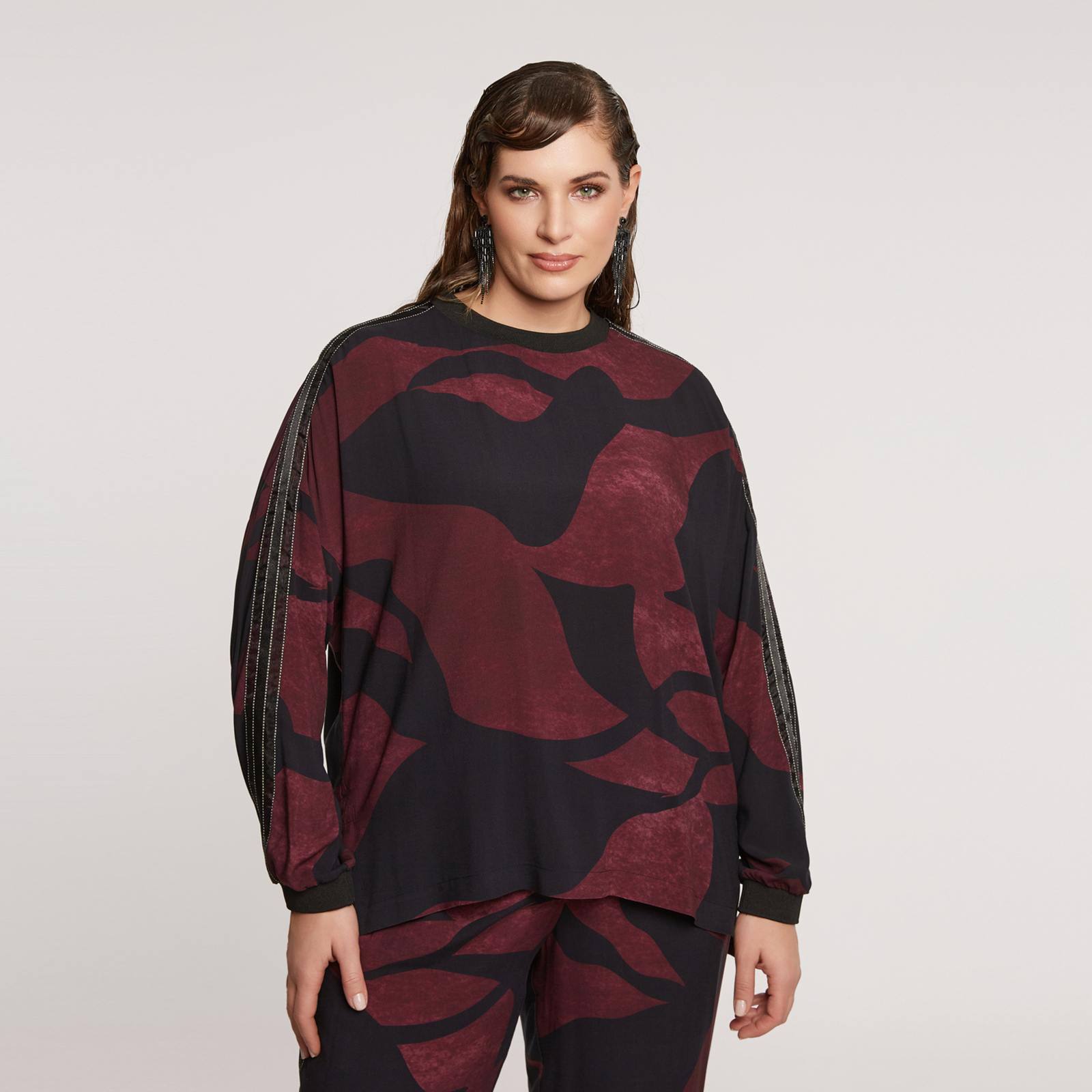 MAT FASHION Μπλούζα βισκόζη εμπριμέ με διχρωμία