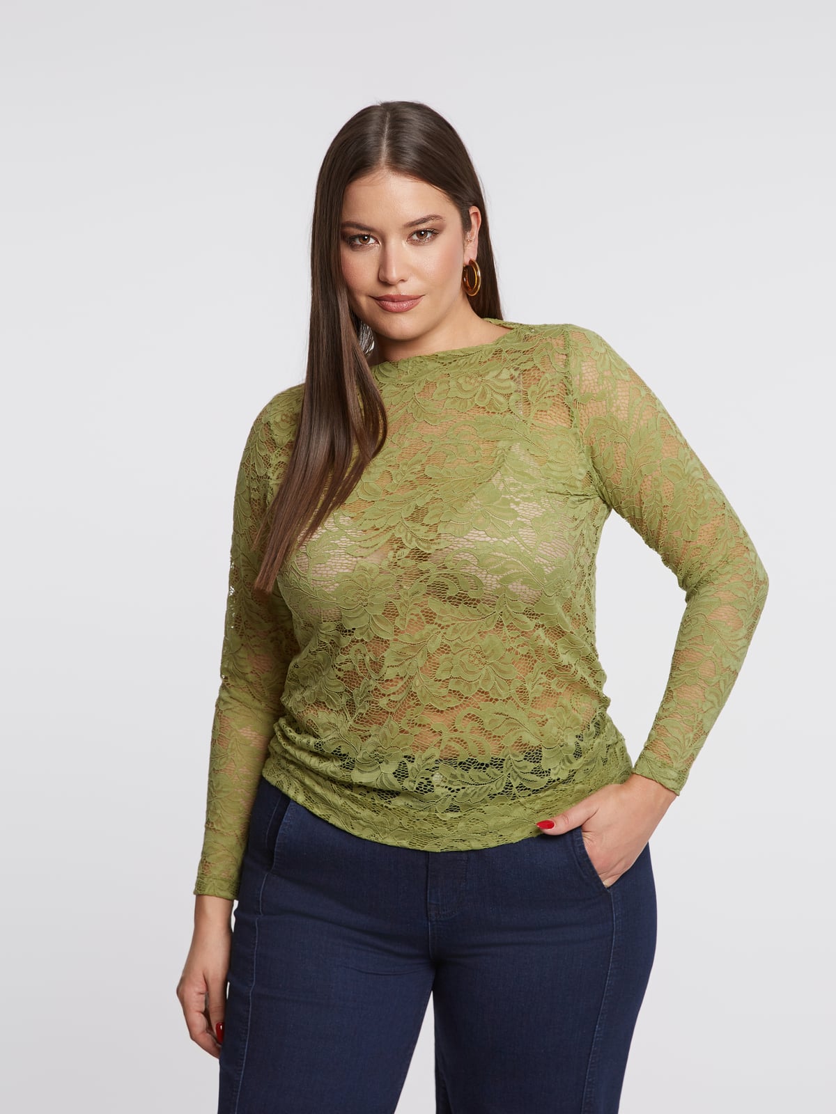 Δαντελένιο τοπ με μακριά μανίκια φωτογραφία