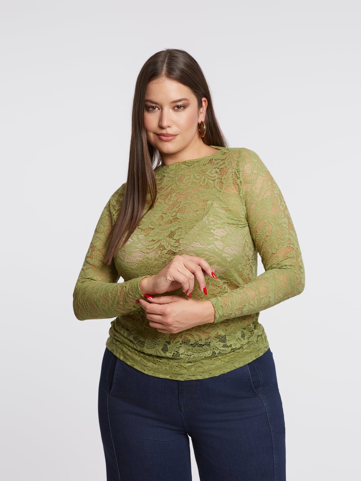 Δαντελένιο τοπ με μακριά μανίκια φωτογραφία