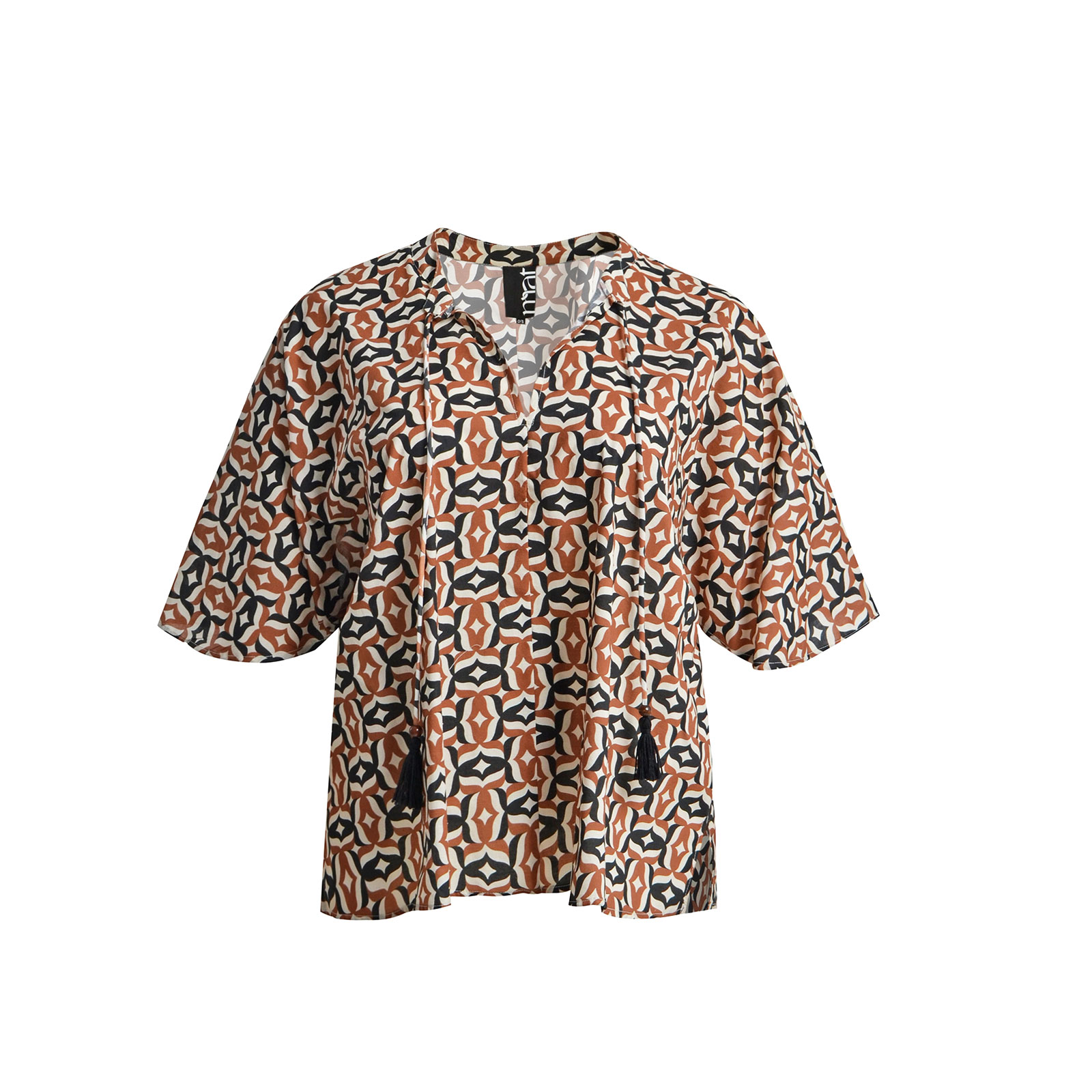 Βαμβακερή μπλούζα με γεωμετρικό μοτίβο και δέσιμο με φούντες