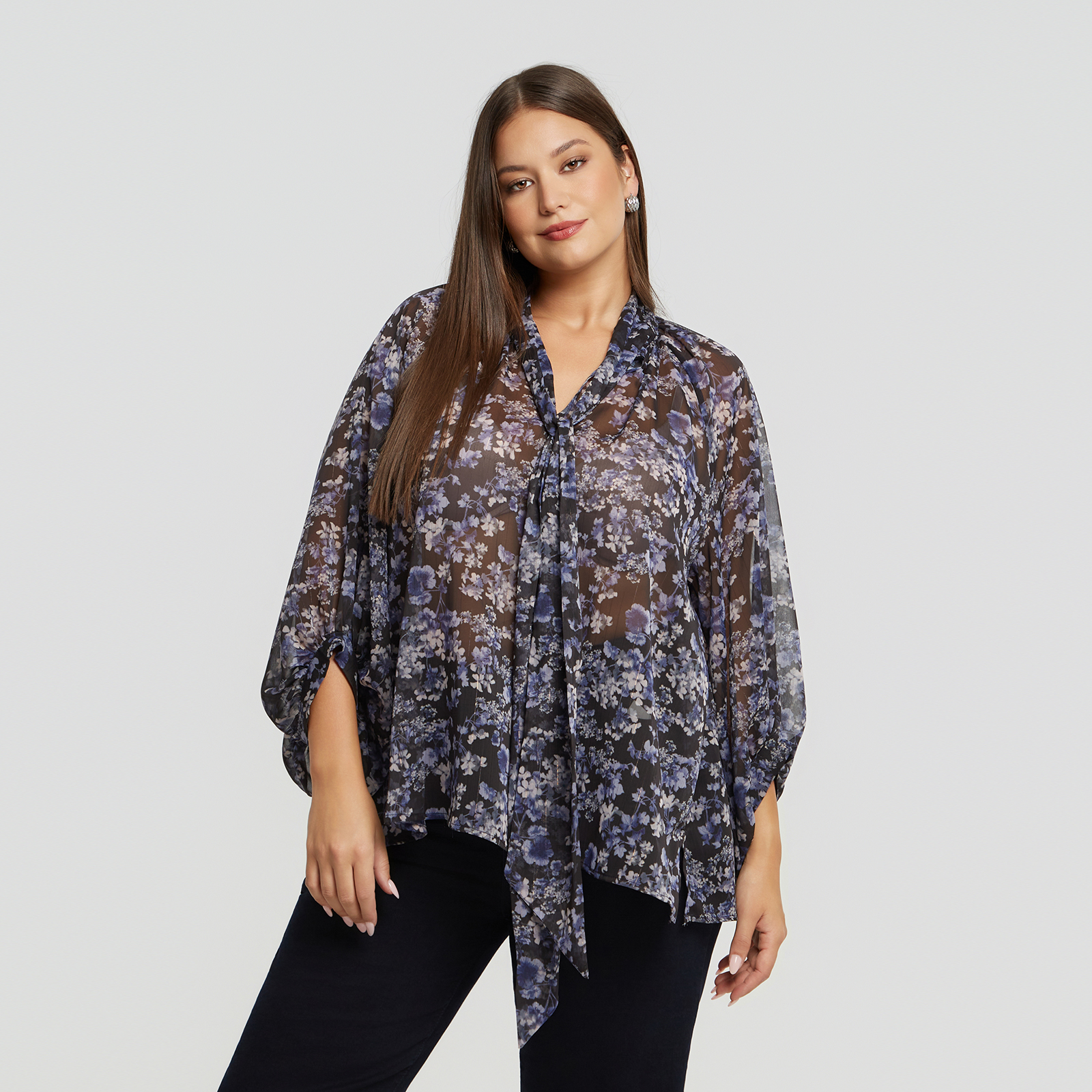 MAT FASHION Μπλούζα με floral μοτίβο και lurex λεπτομέρεια