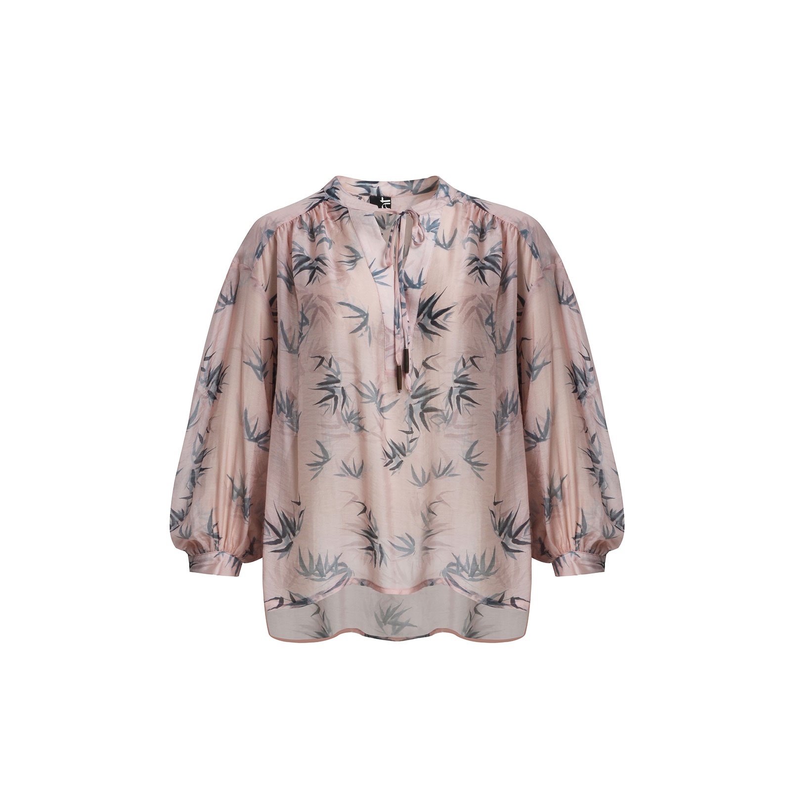 Printed cotton blend blouse with tie neck