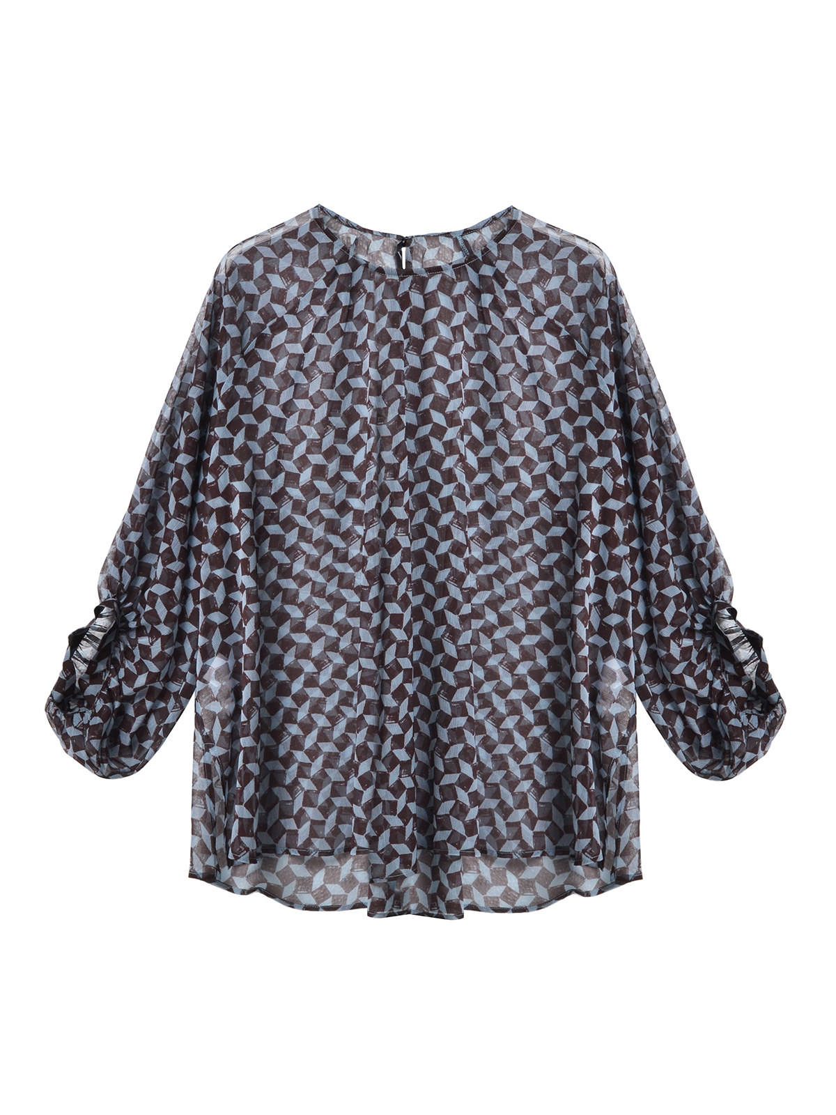 Διαφανής μπλούζα με γεωμετρικό σχέδιο & μπαλούν μανίκια φωτογραφία