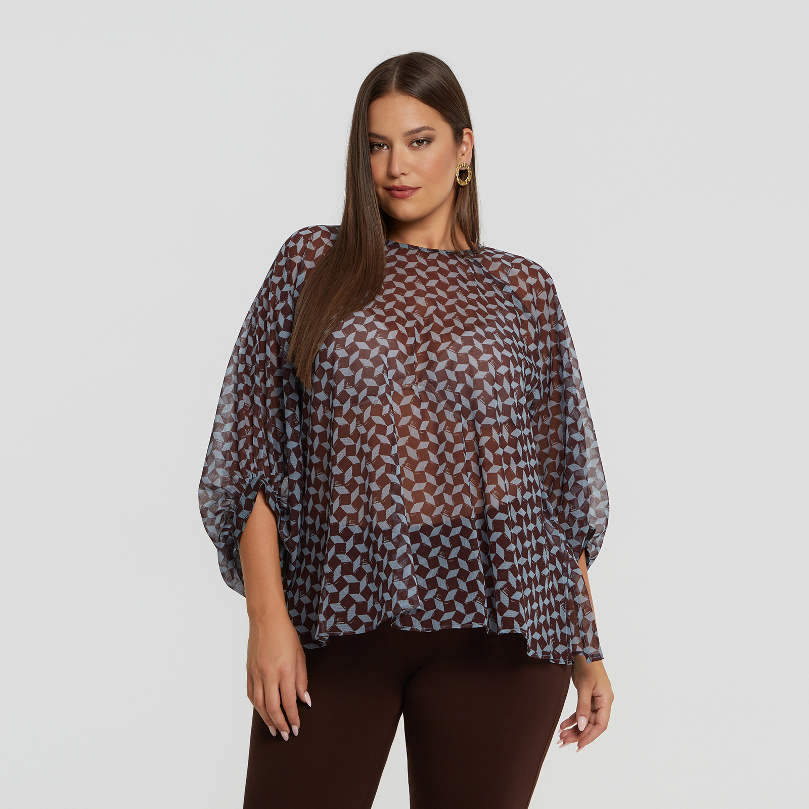 MAT FASHION Διαφανής μπλούζα με γεωμετρικό σχέδιο & μπαλούν μανίκια