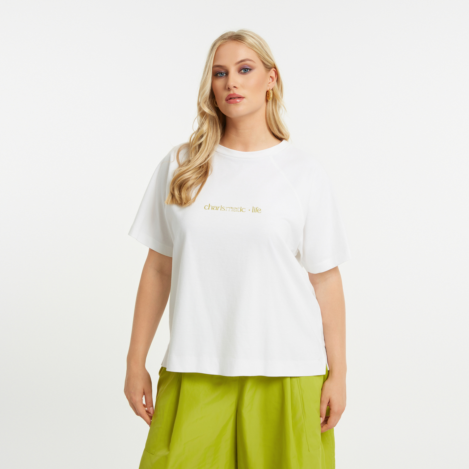 MAT FASHION Βαμβακερό t-shirt με ρεγκλάν μανίκια & κεντημένο logo “charismatic life”