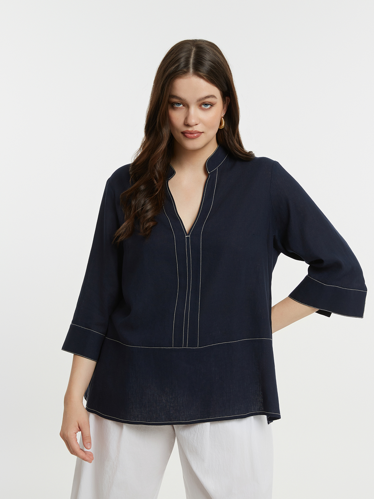 Μπλούζα βισκόζη/λινό με μάο γιακά φωτογραφία