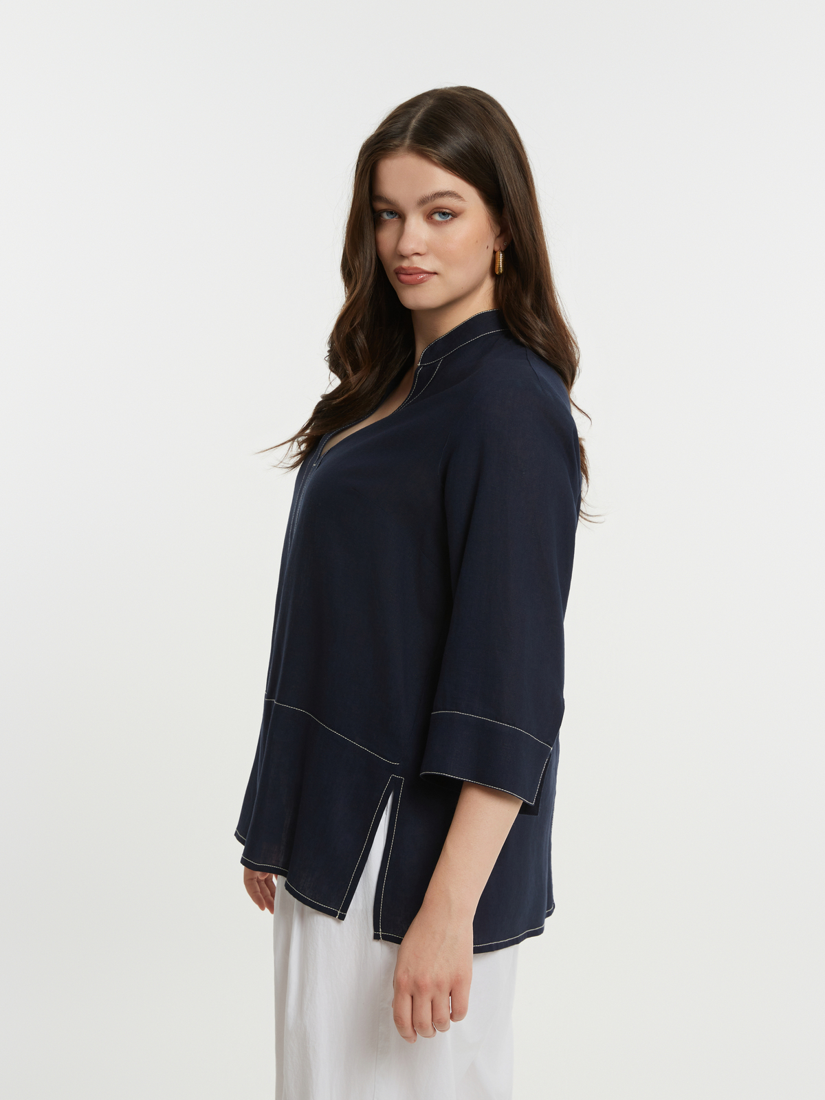 Μπλούζα βισκόζη/λινό με μάο γιακά φωτογραφία