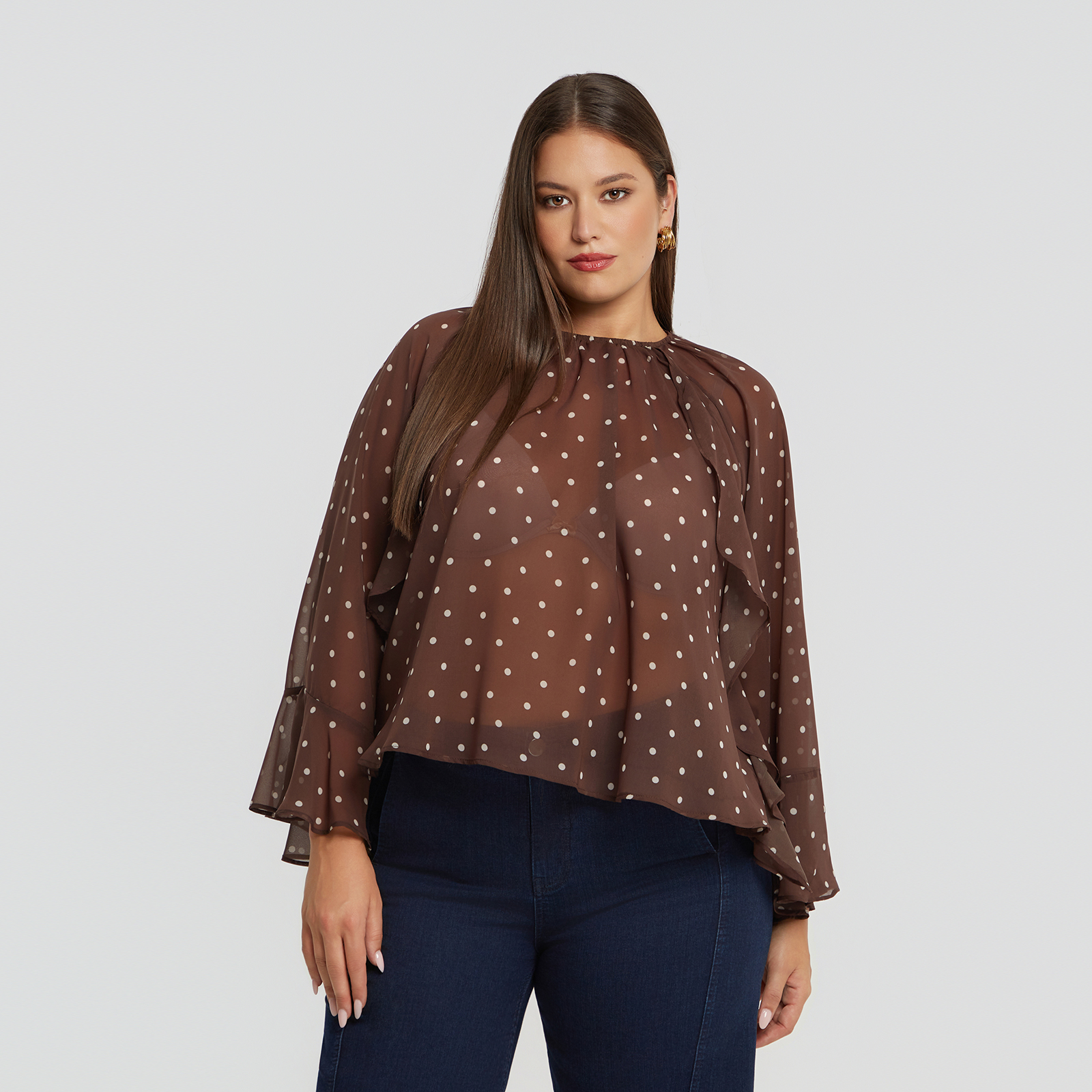 MAT FASHION Μπλούζα πουά με βολάν