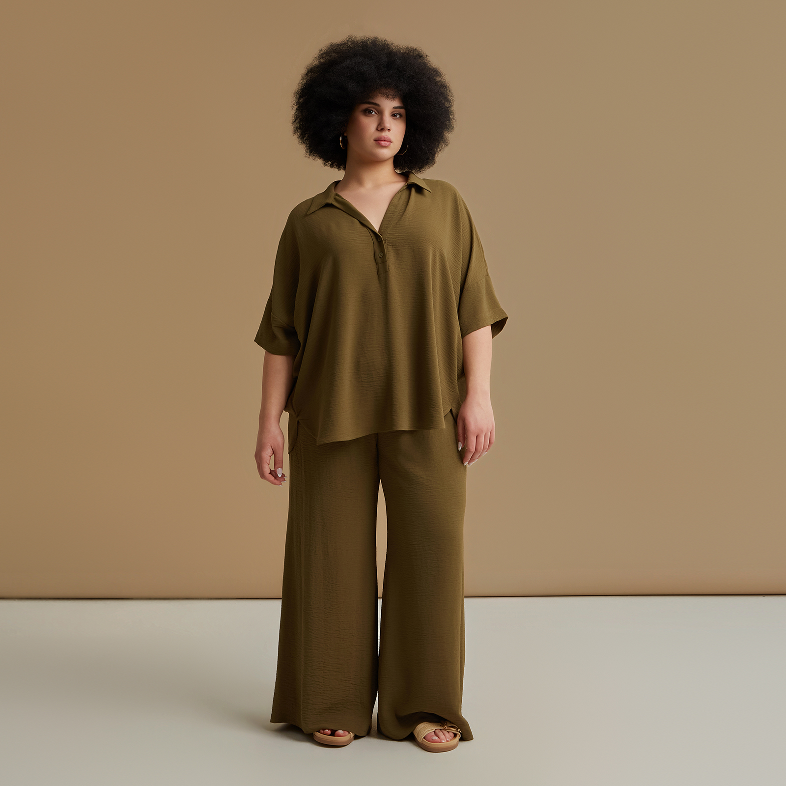 Airwashed crepe blouse with point collar