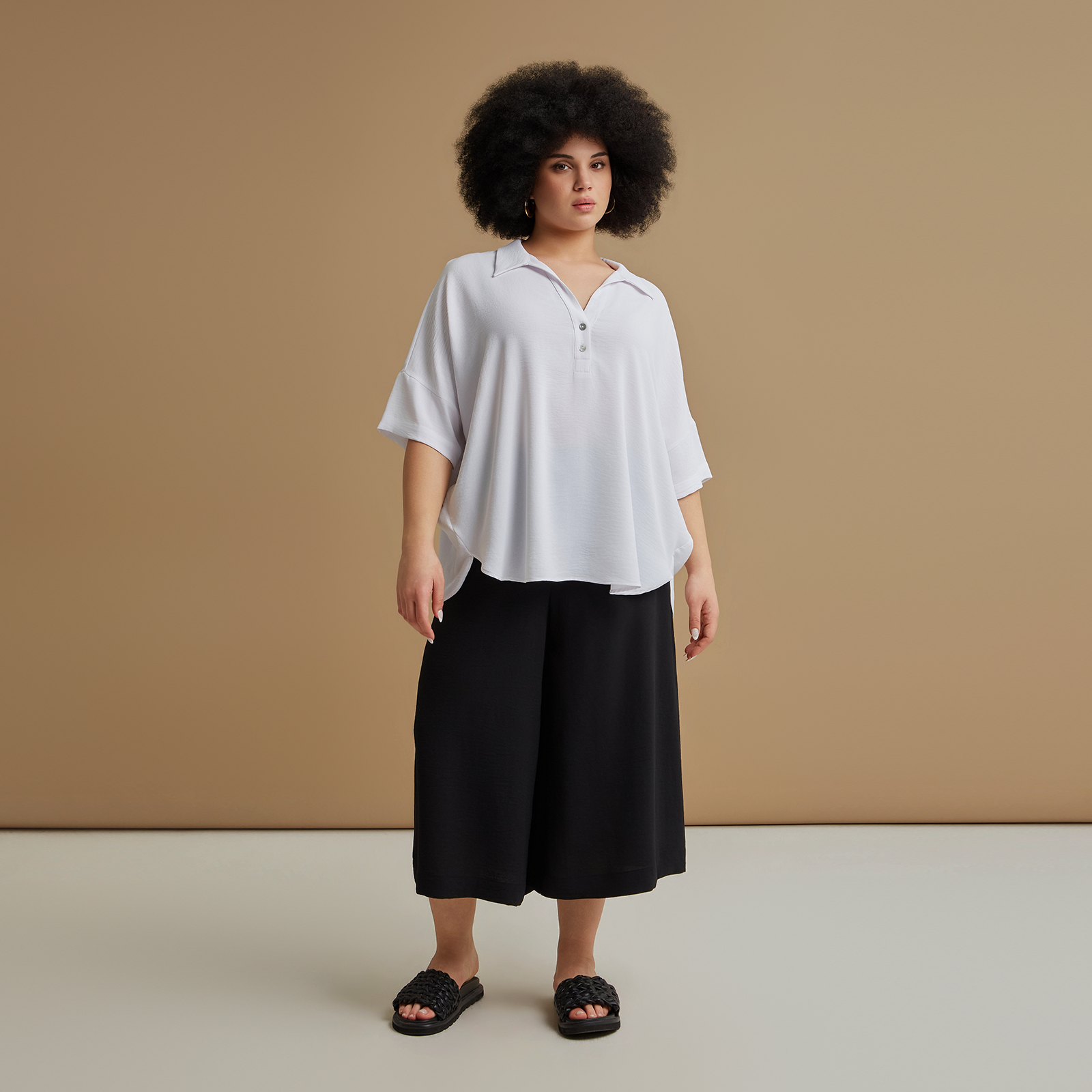 Airwashed crepe blouse with point collar