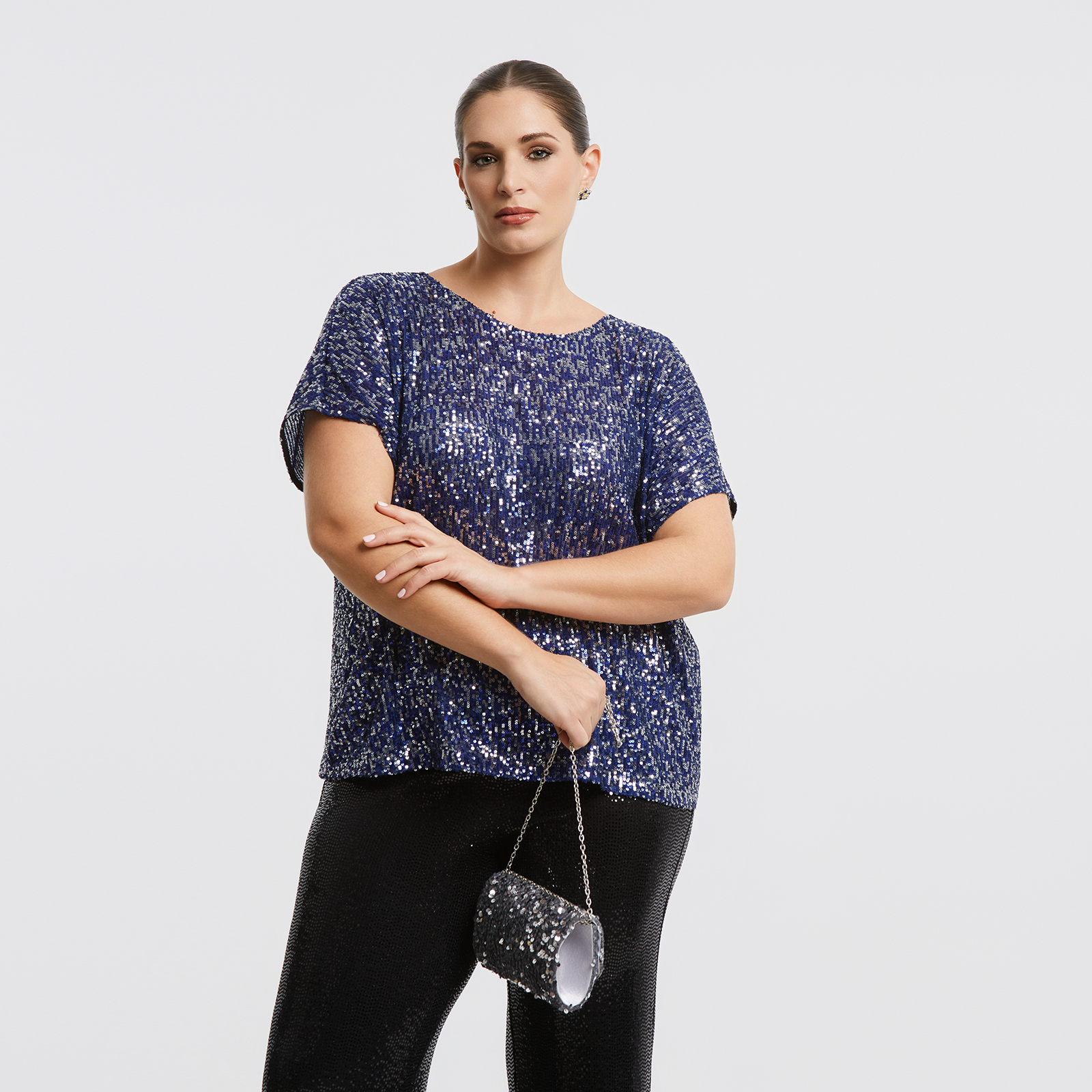 Sequined short-sleeve top