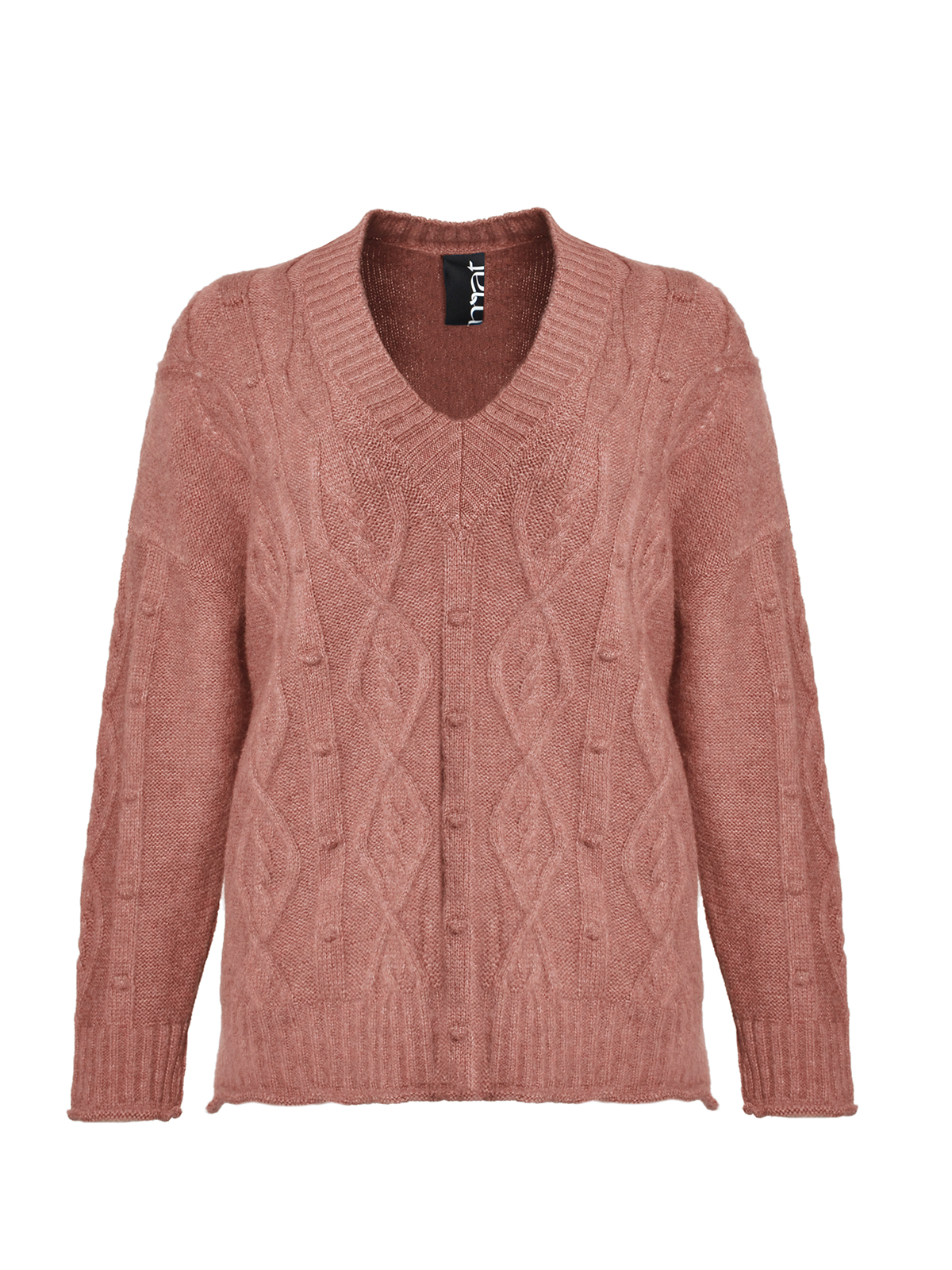 Πλεκτή μπλούζα με V με μοτίβο κοτσίδα φωτογραφία